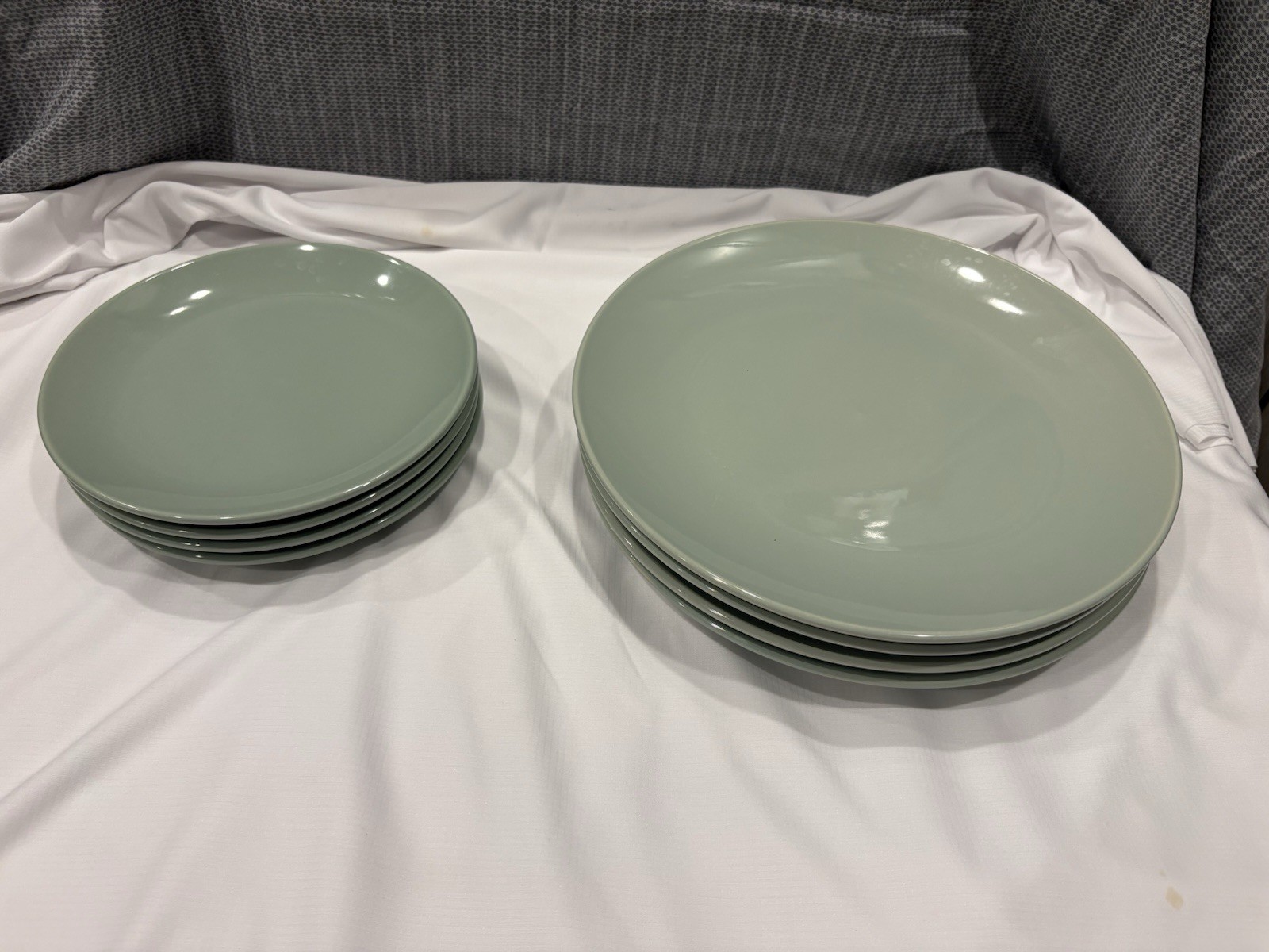 Eight (8) Royal Norfolk Sage Green Stoneware Dinner & Salad Plates