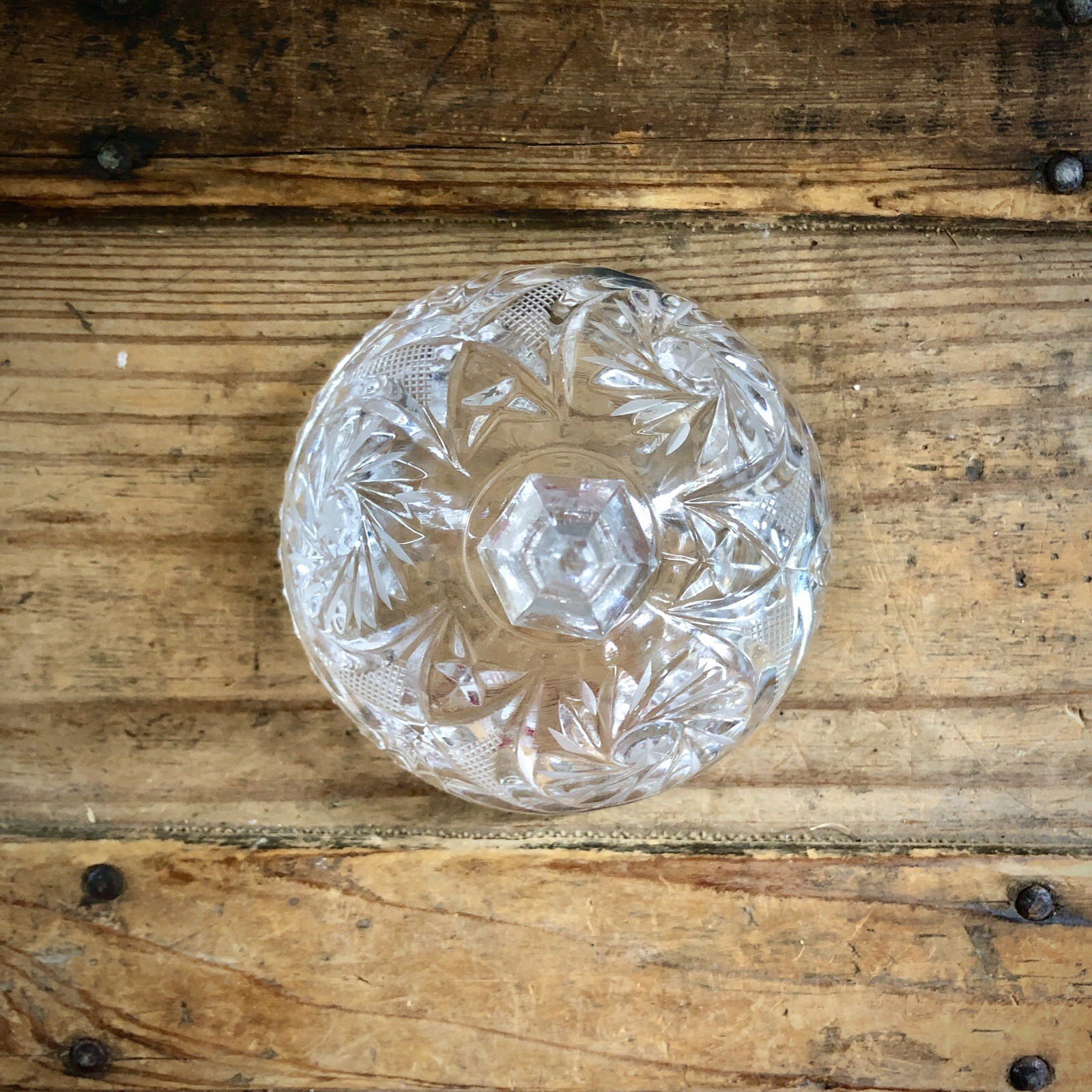 Lead Crystal Clear Cut Glass Footed Candy Trinket Dish With Lid