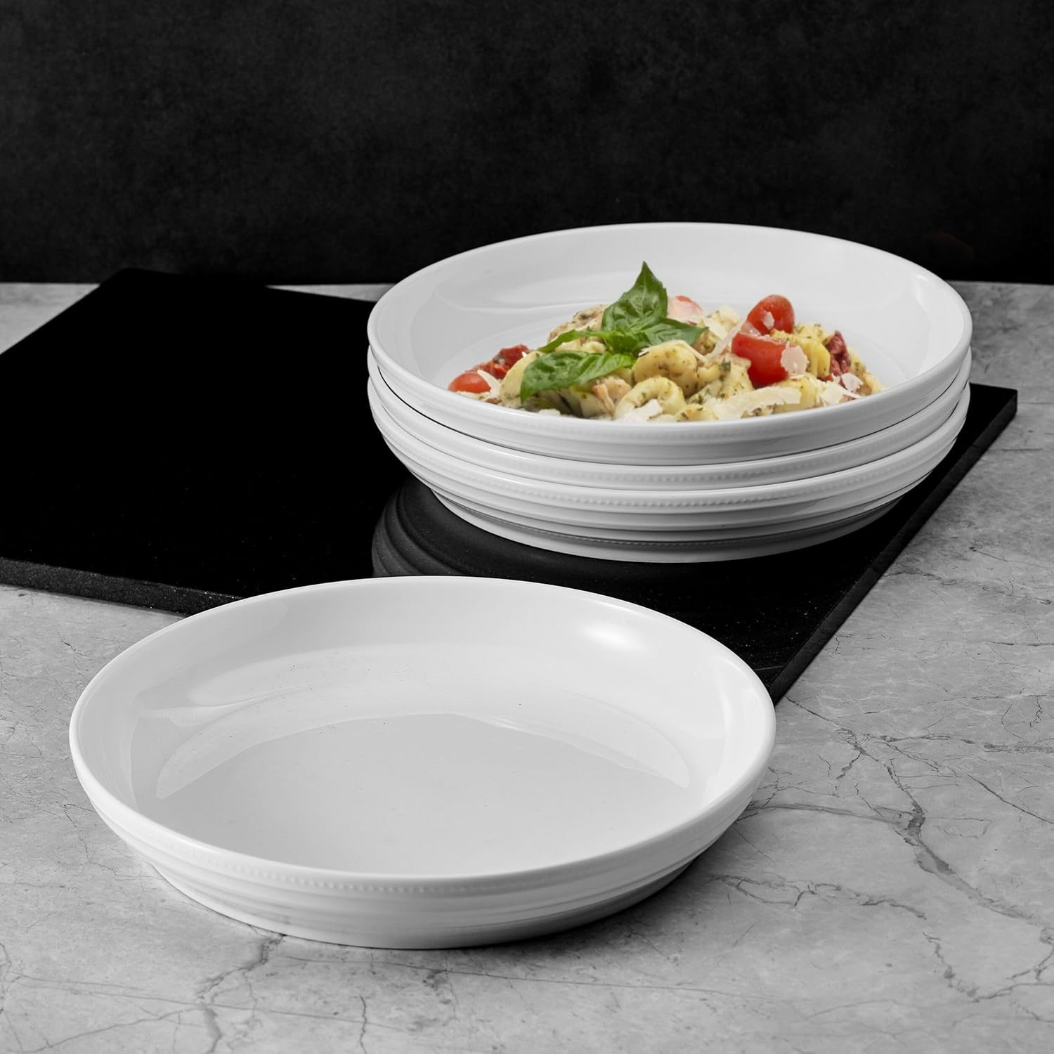 Kamryn Vegan Bone China Lightweight Set of 4 Pasta Bowls, 8.5 Inch