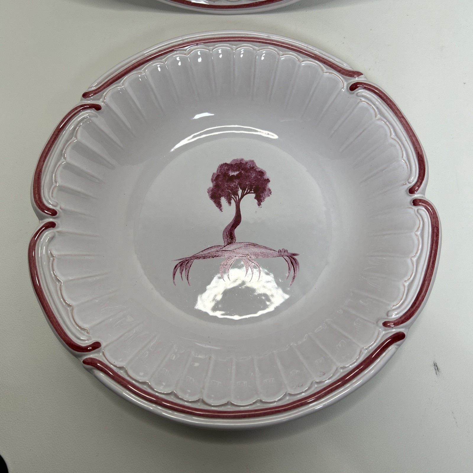 NIDERVILLER Pottery 8″ Pasta Soup Bowl Magenta Red Tree Motif Earthenware France