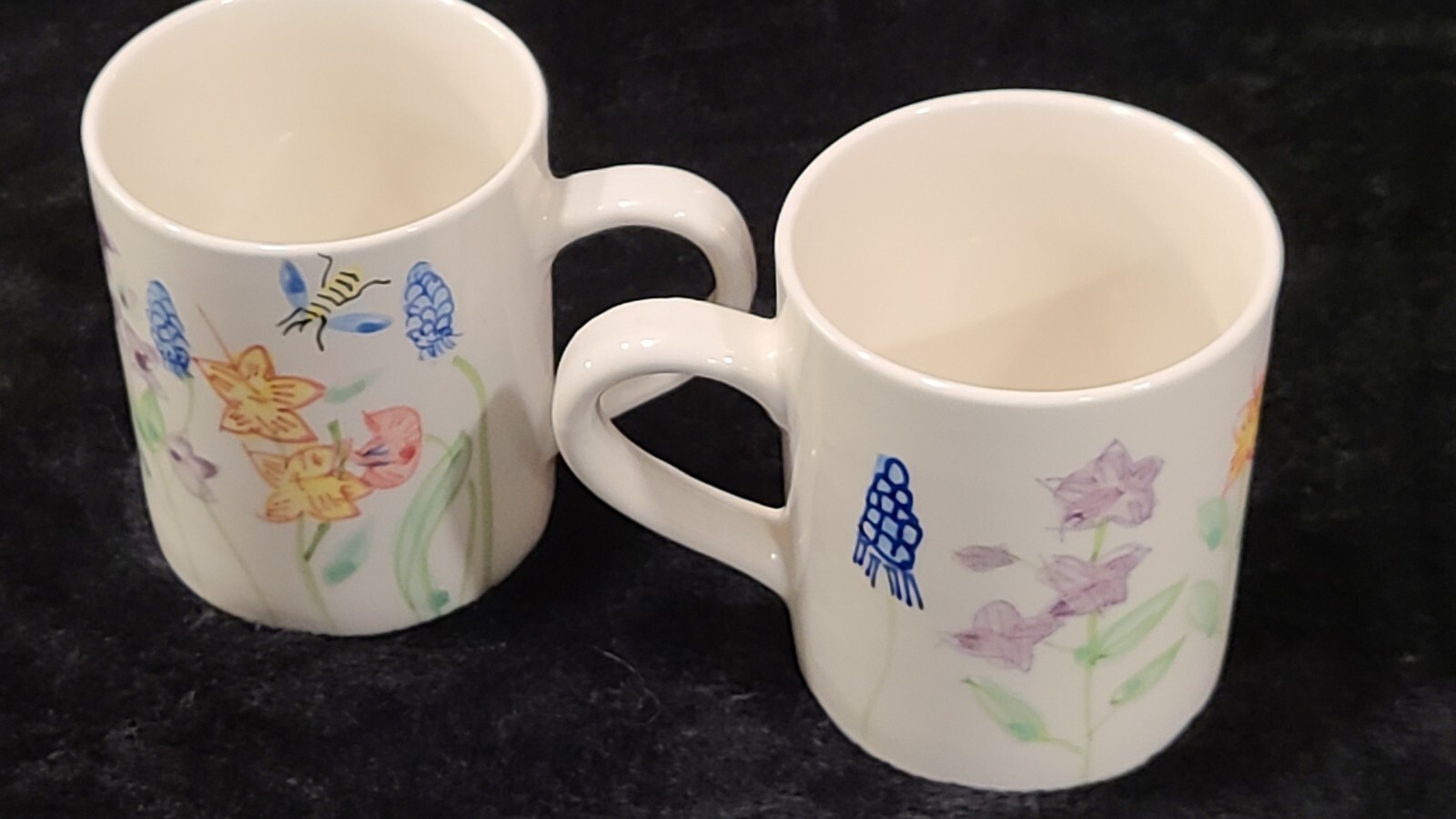 Ceramic Coffee Mug Cup Royal Norfolk Butterfly Bee and Flower Print- Pair- 2pc