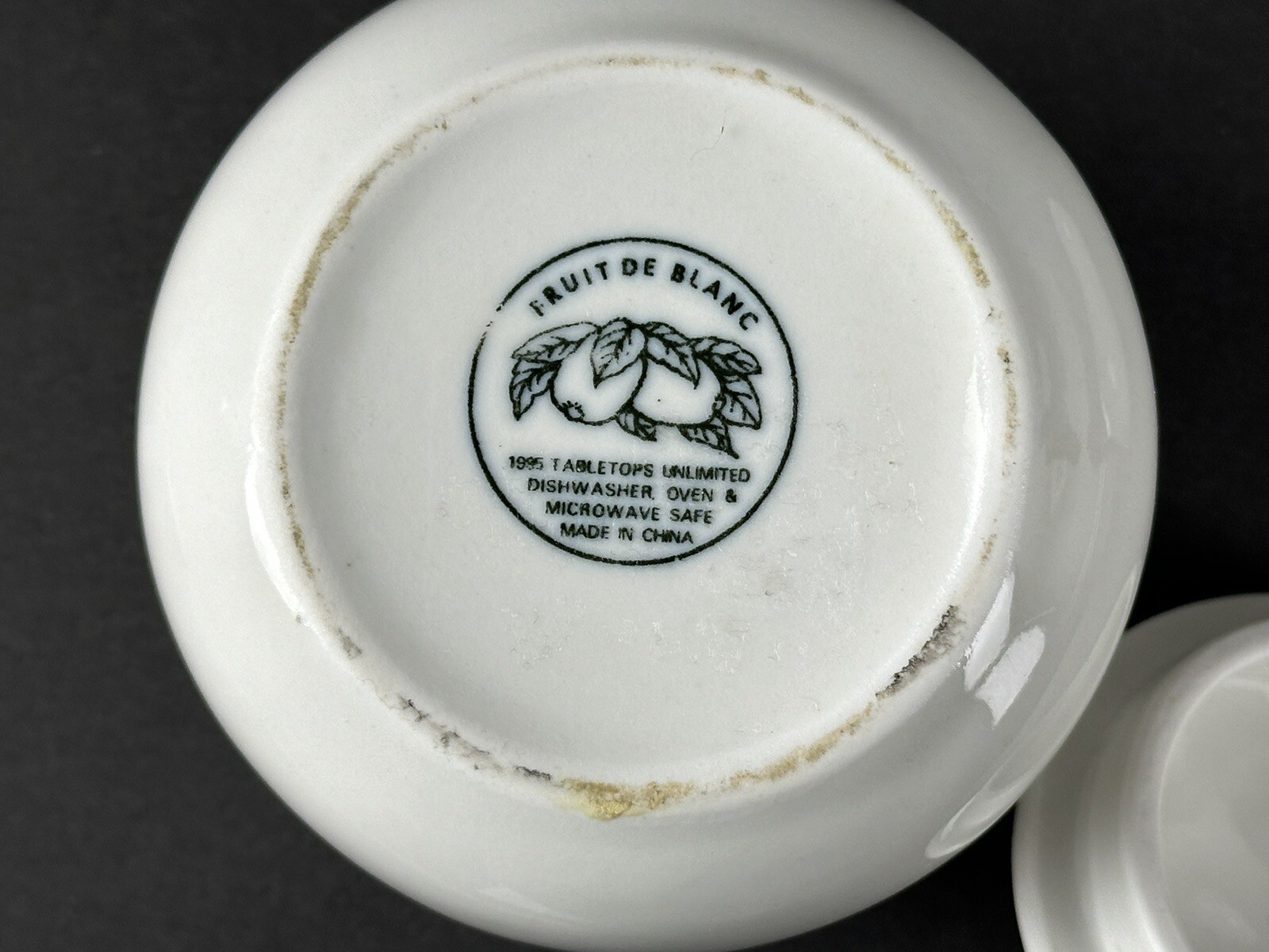 Fruit de Blanc 1995 Tabletops White Sugar Bowl Container Creamer Set Gravy Boat