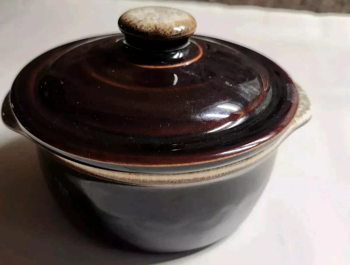 Vintage Hull Sugar Bowl With Lid USA Pottery Brown Drip Glaze Oven Proof