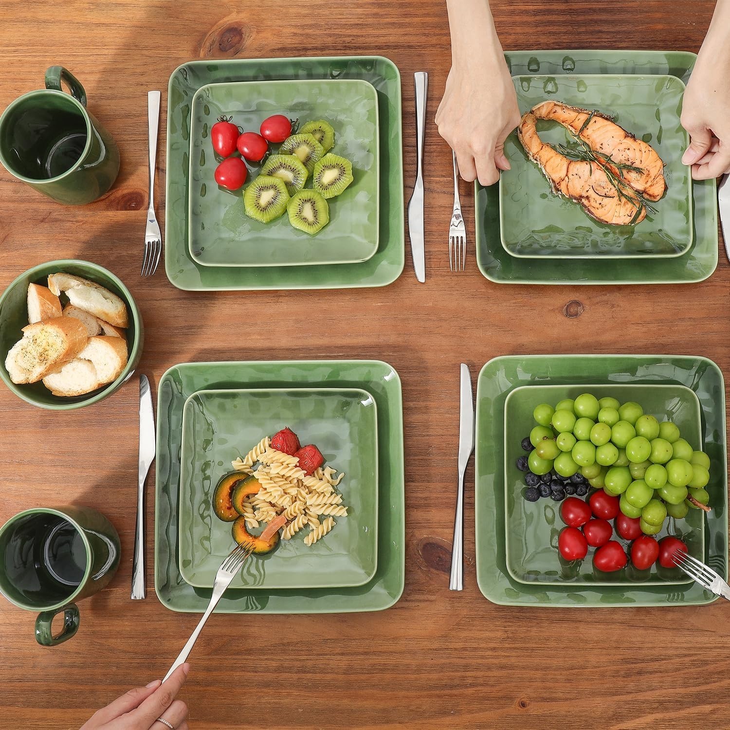 Ceramic Square Plates Set of 6 – 10″ Porcelain Dinner Plates for Steak, Pasta, P