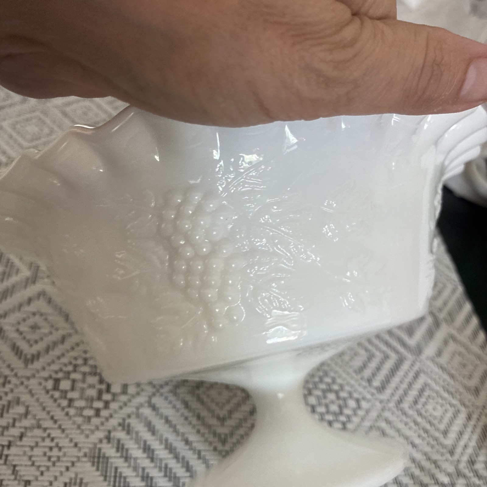 Ruffled Edge Milk glass Pedestal Fruit Bowl 8”