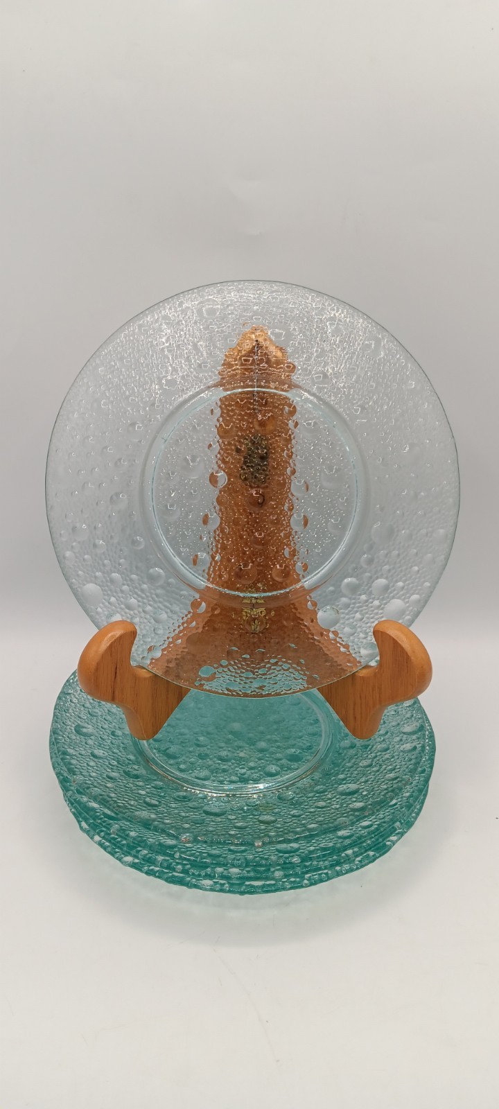 Vintage Pavel Panek Sklo Union Bubble Glass Salad Plate 8″ Aqua Teal Czech MCM