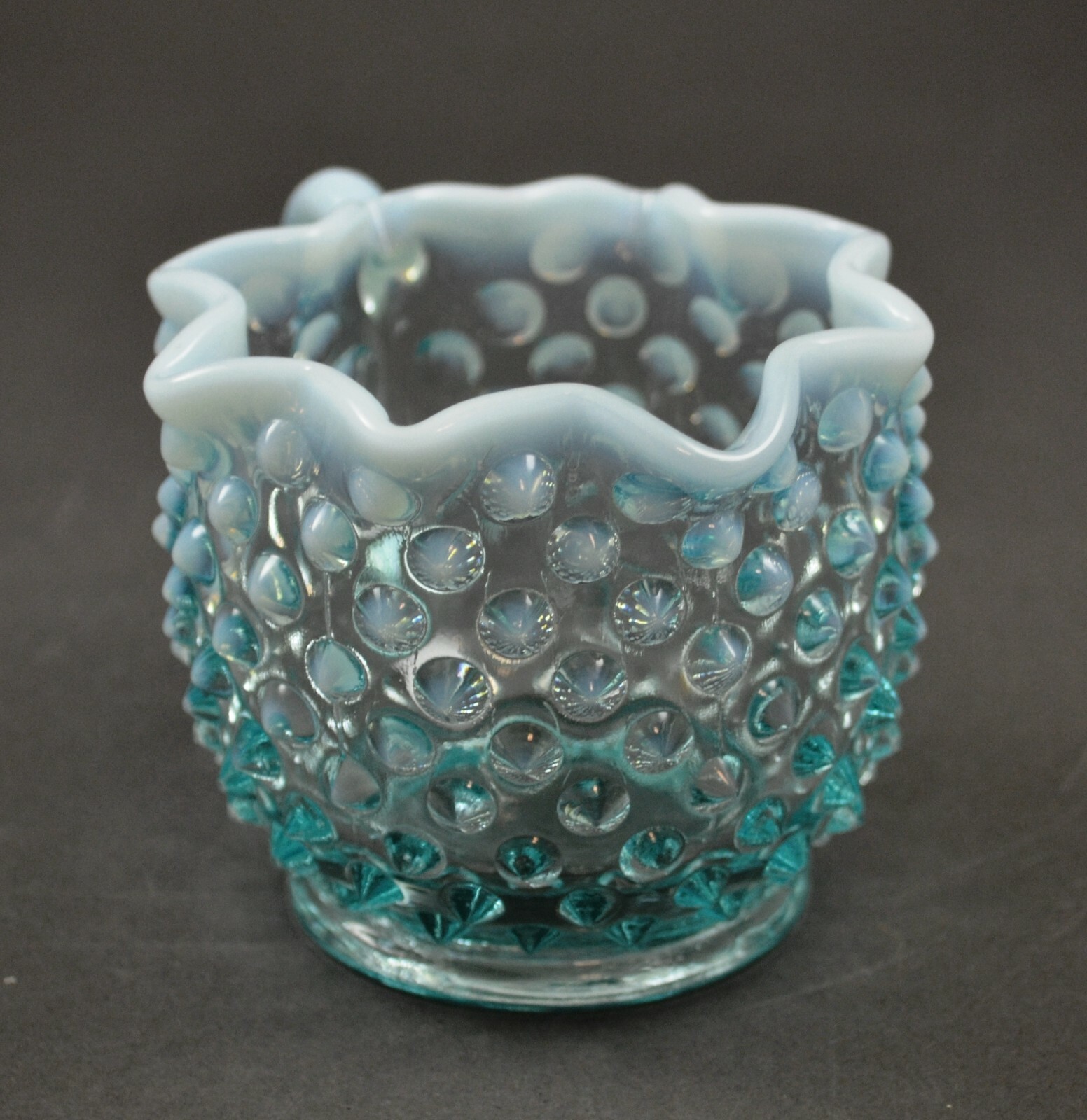 Fenton Hobnail Blue Opalescent Star Vintage Glass Creamer and Sugar