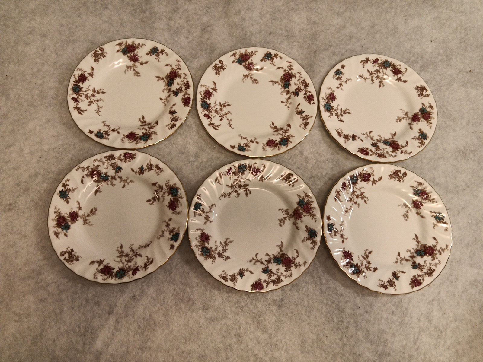 Set of 6 Minton Ancestral Bone China Bread & Butter Plates 6 1/4″ Floral Gold