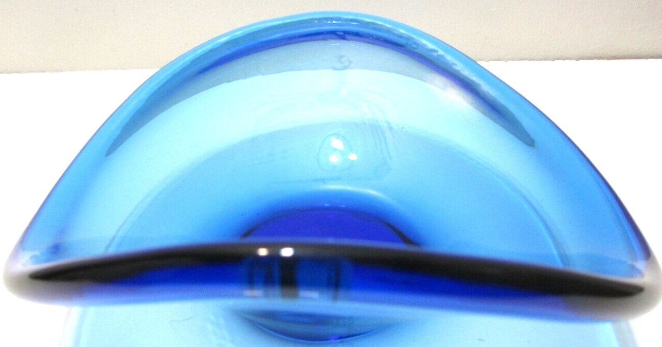 Vintage Art Glass Bowl IKEA Scandinavian Danish Modern Blue Oval 10 1/2″ L