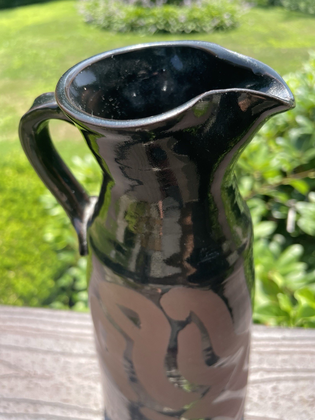 Redware Art Pottery Pitcher Vase Signed SE Abstract Mashiko Style