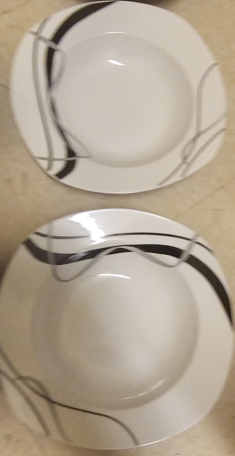 6 Soup Plates – 8.2″ Modern Porcelain – Black/Gray Curve Design