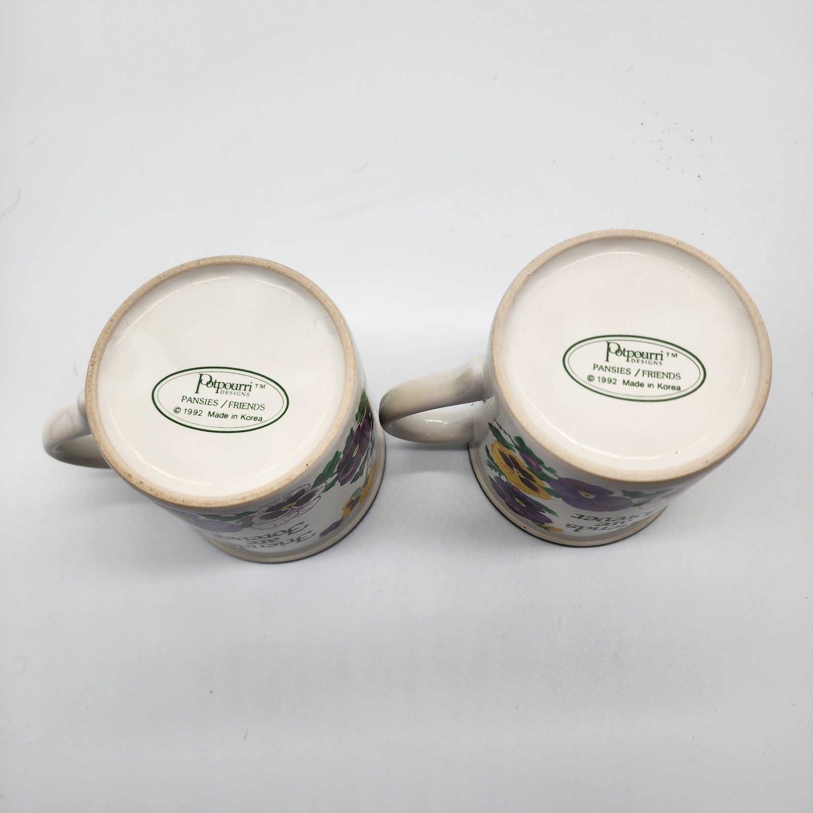 2 POTPOURRI DESIGNS 1992 Pansies Friends are Forever Coffee/Tea Mug S. W. Ziu