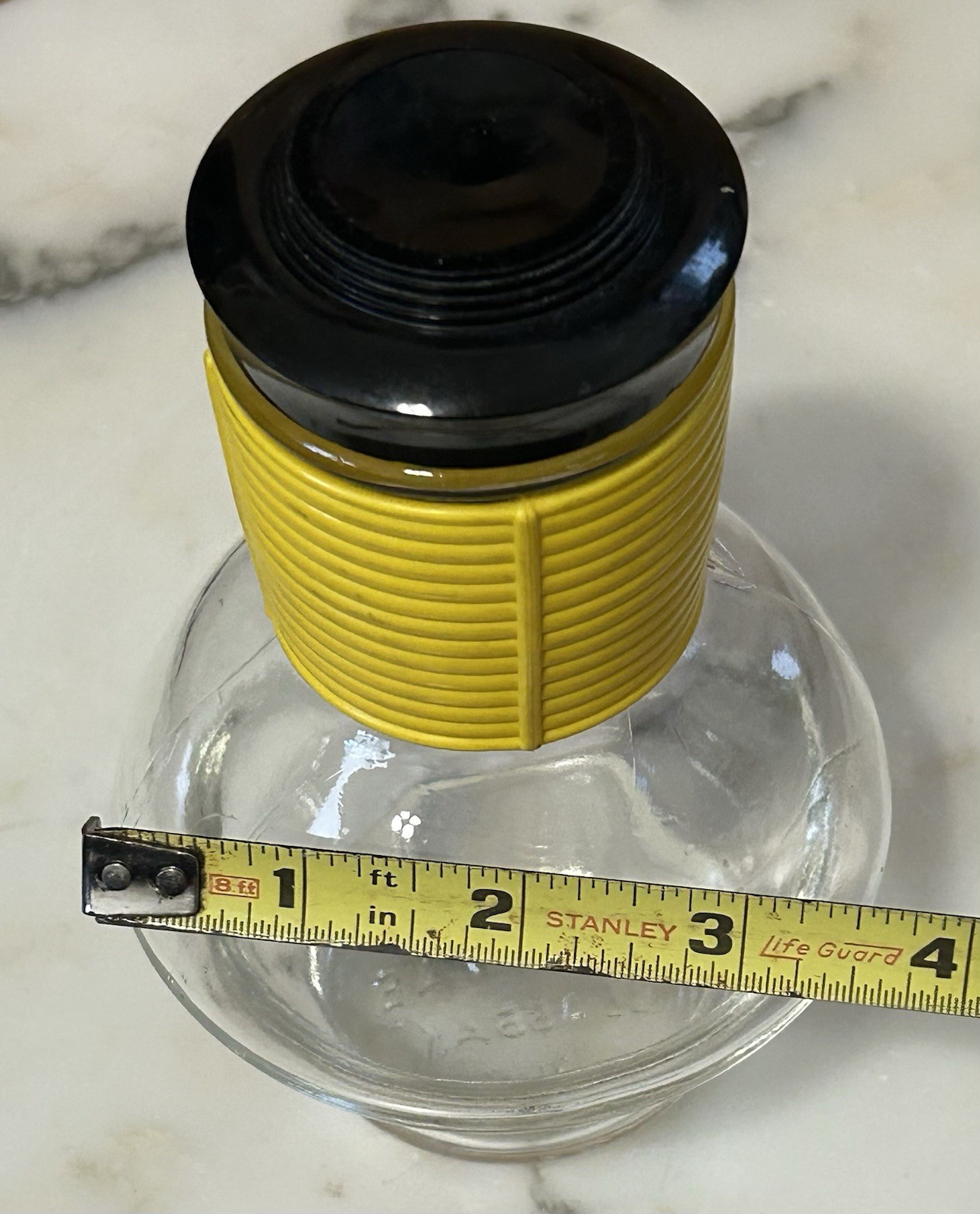 Glasbake Yellow Coffee Hottle Carafe/Decanter/Bottle c1950s USA 6.5″ With Lid