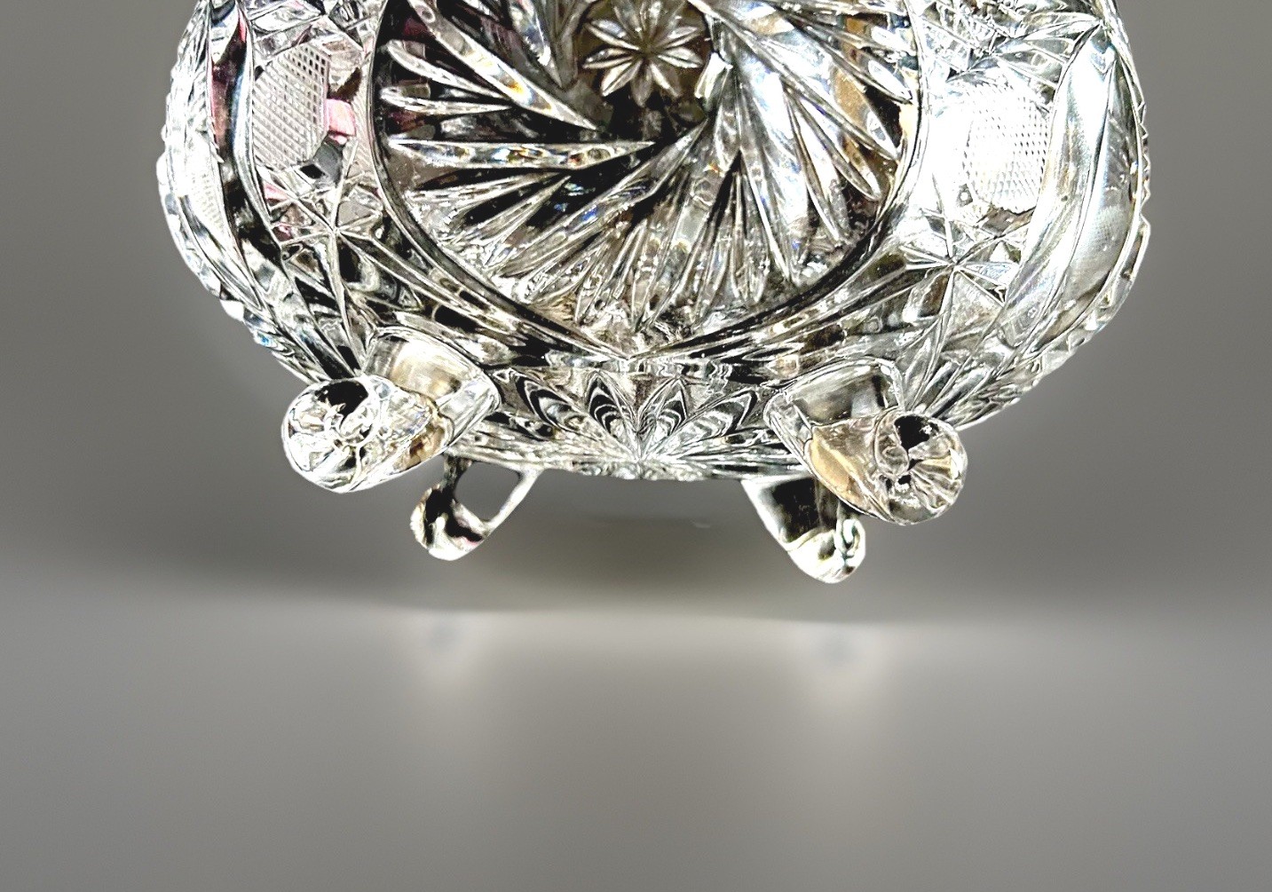 Crystal Glass Footed Bowl 7”L x 5”W X 4”H Vintage