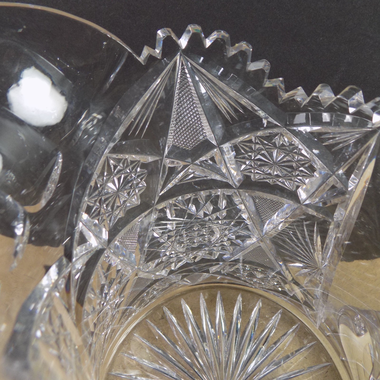 Antique American Brilliant Cut Glass Pitcher Hobstars VGC 8.25″ Tall Beauty!