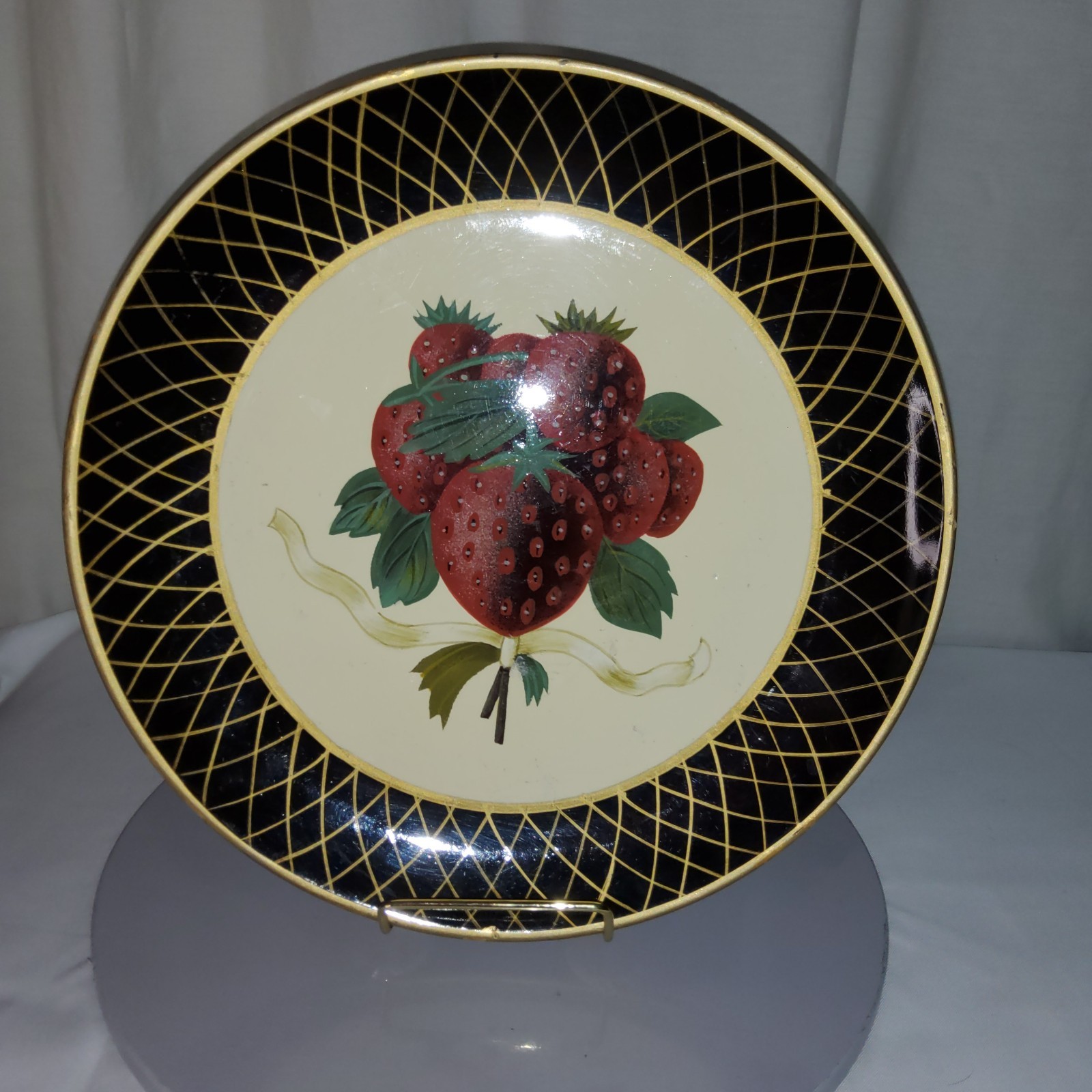Raymond Waites Black & Gold Bordered Berry Plates Collection Set of 2 Vintage