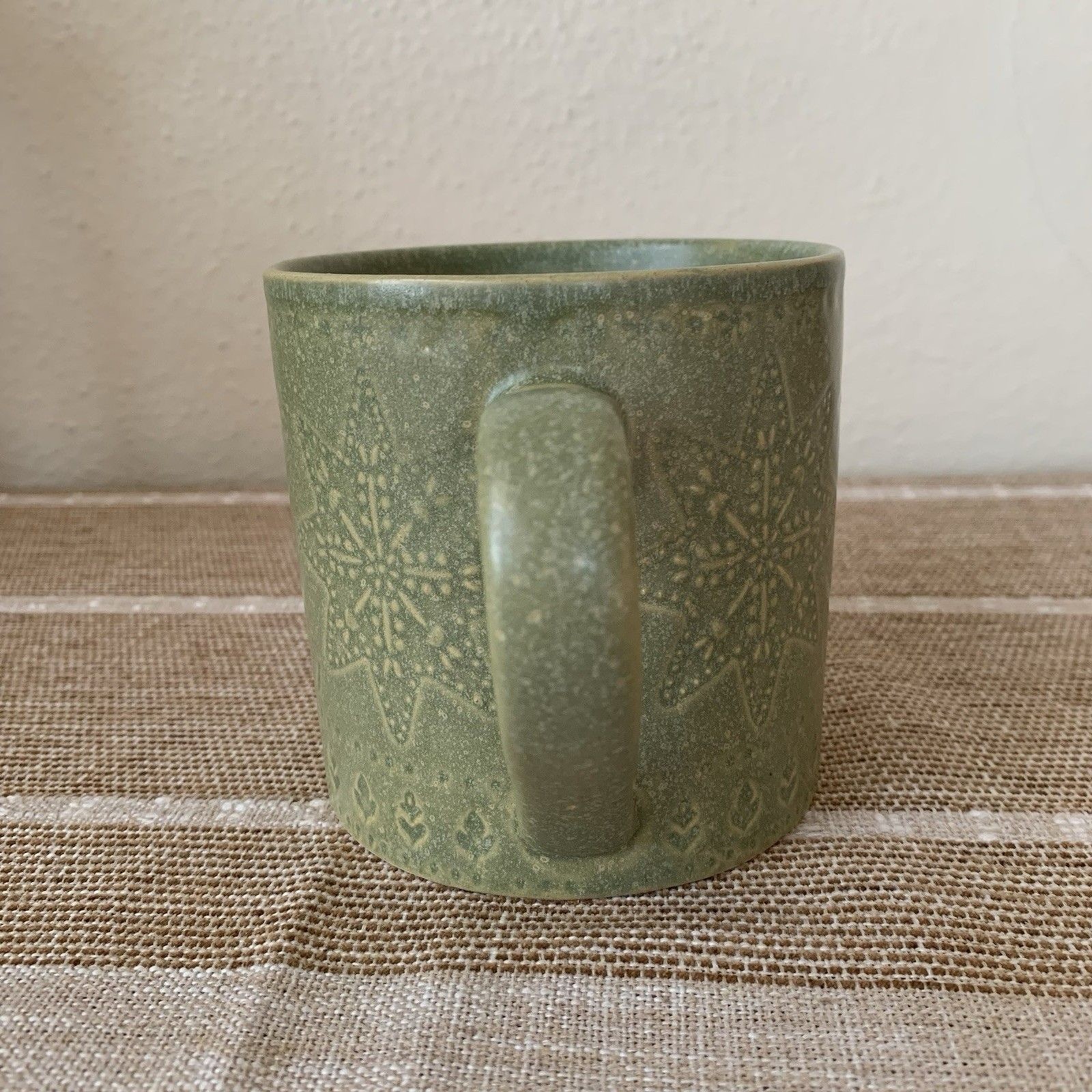 Creative Co-Op Green Embossed Stoneware Mug New with Tag 4” Diameter