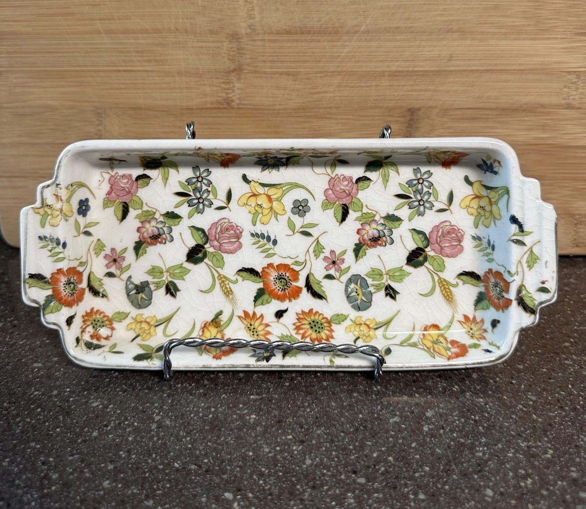 Vintage Japan Chintzware Rectangular Tray Floral Porcelain Trinket Vanity Dish