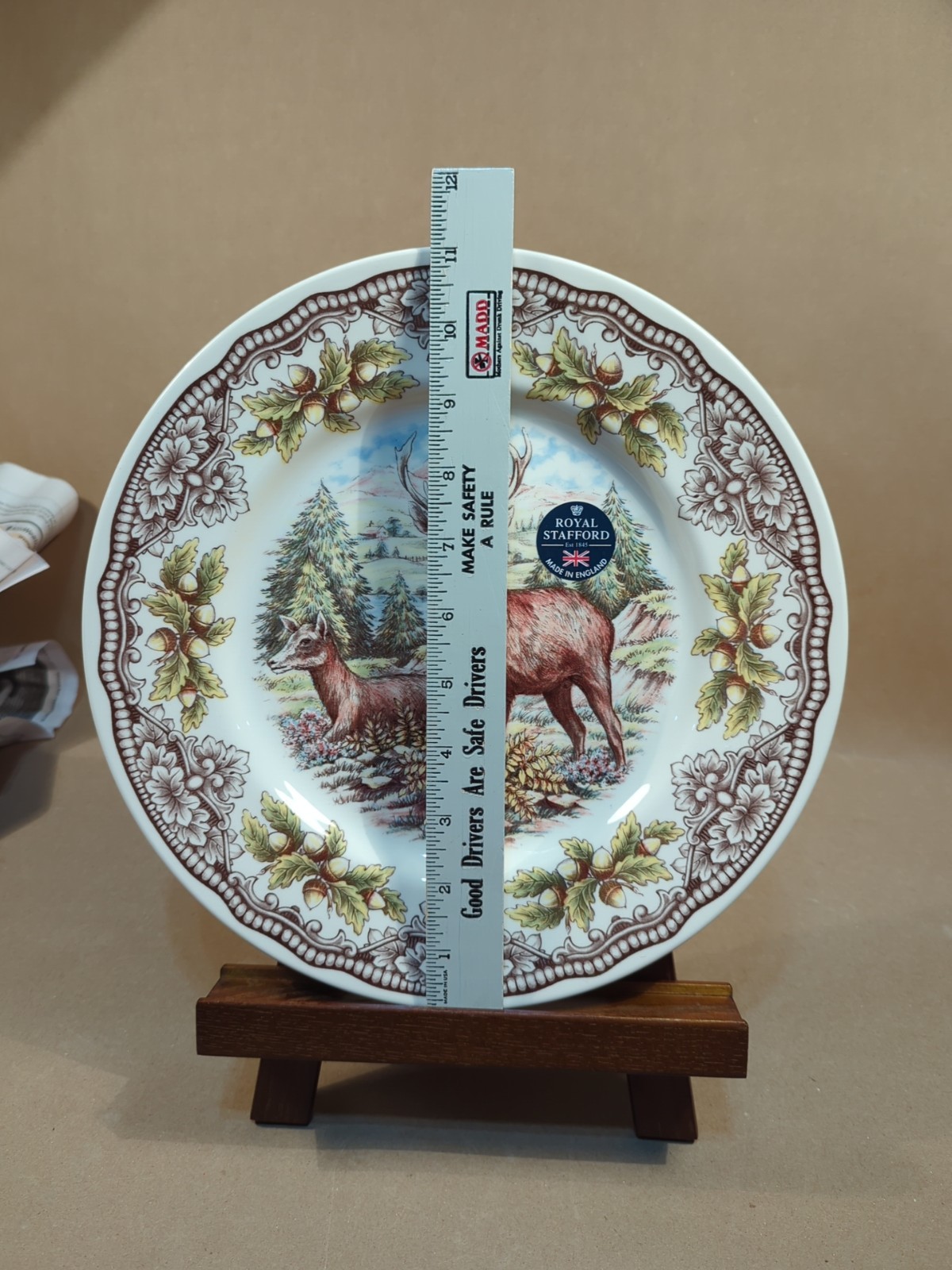 Royal Stafford England Buck Doe Acorn Dinner Plate 11″ NEW
