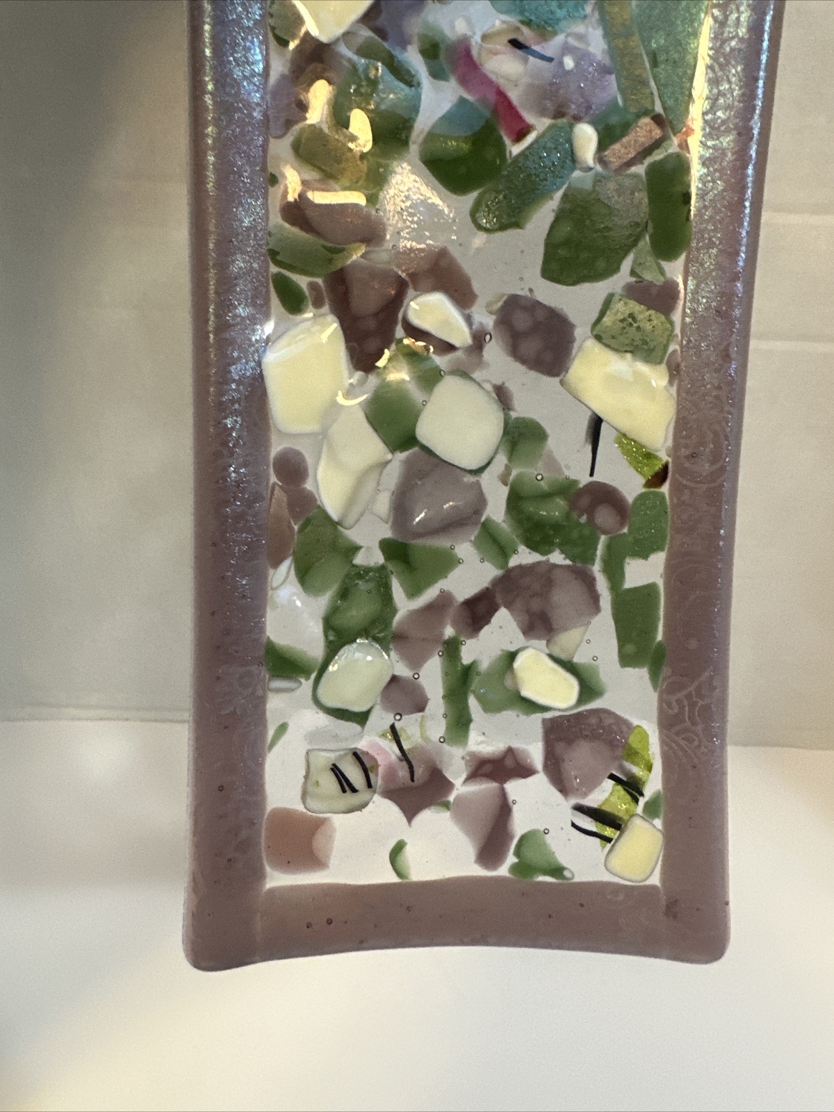 Fused Dichroic Studio Art Glass Trinket Dish Contemporary Signed 11.5”