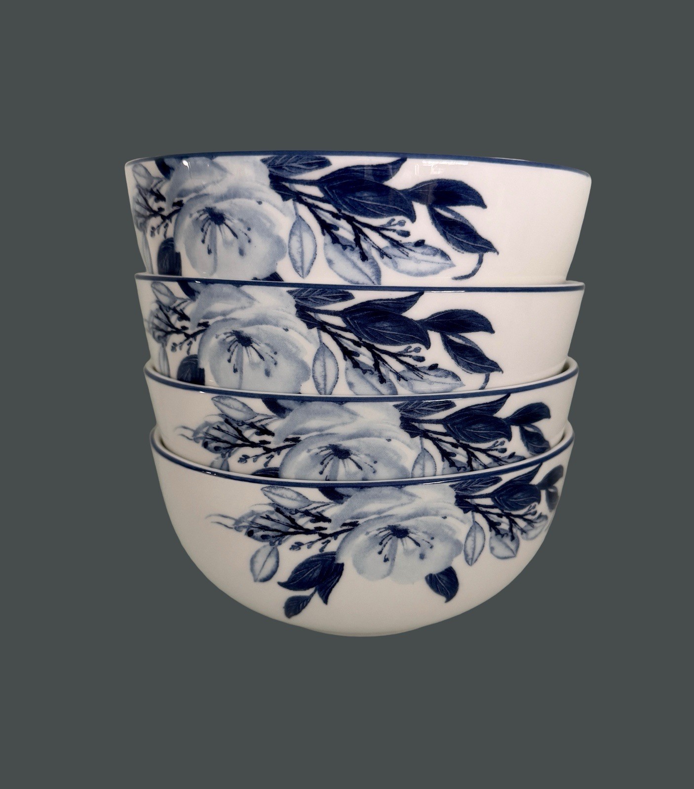 New Mikasa Darcy Set 4 Cereal Soup Bowls 6″ Bone China Blue Flowers MIKASA