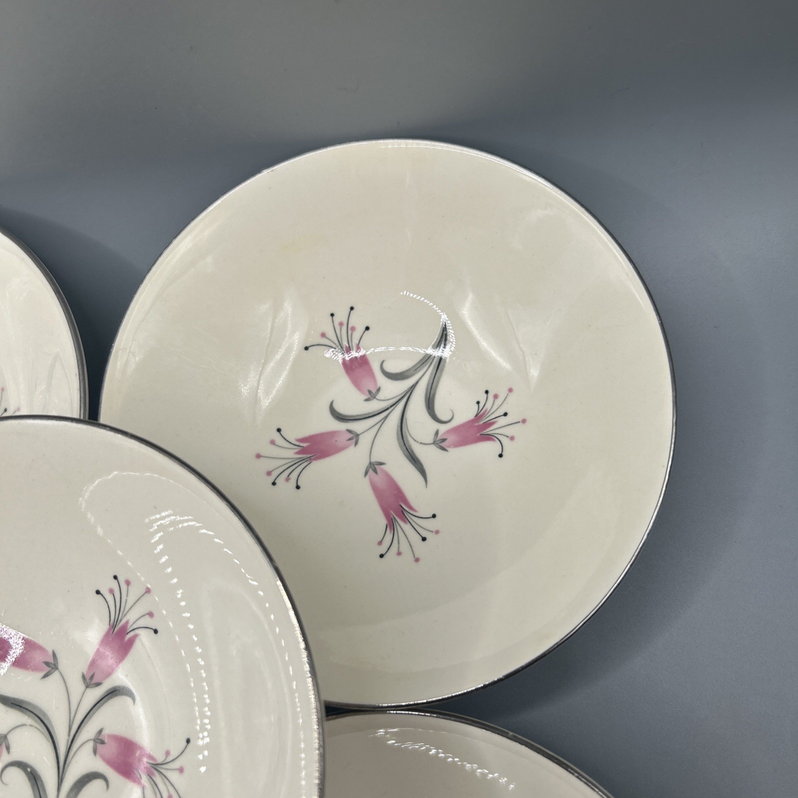 5-Homer Laughlin Big Pay-Off 4.25” Coupe Soup Bowls by Bess Myerson Pink Floral