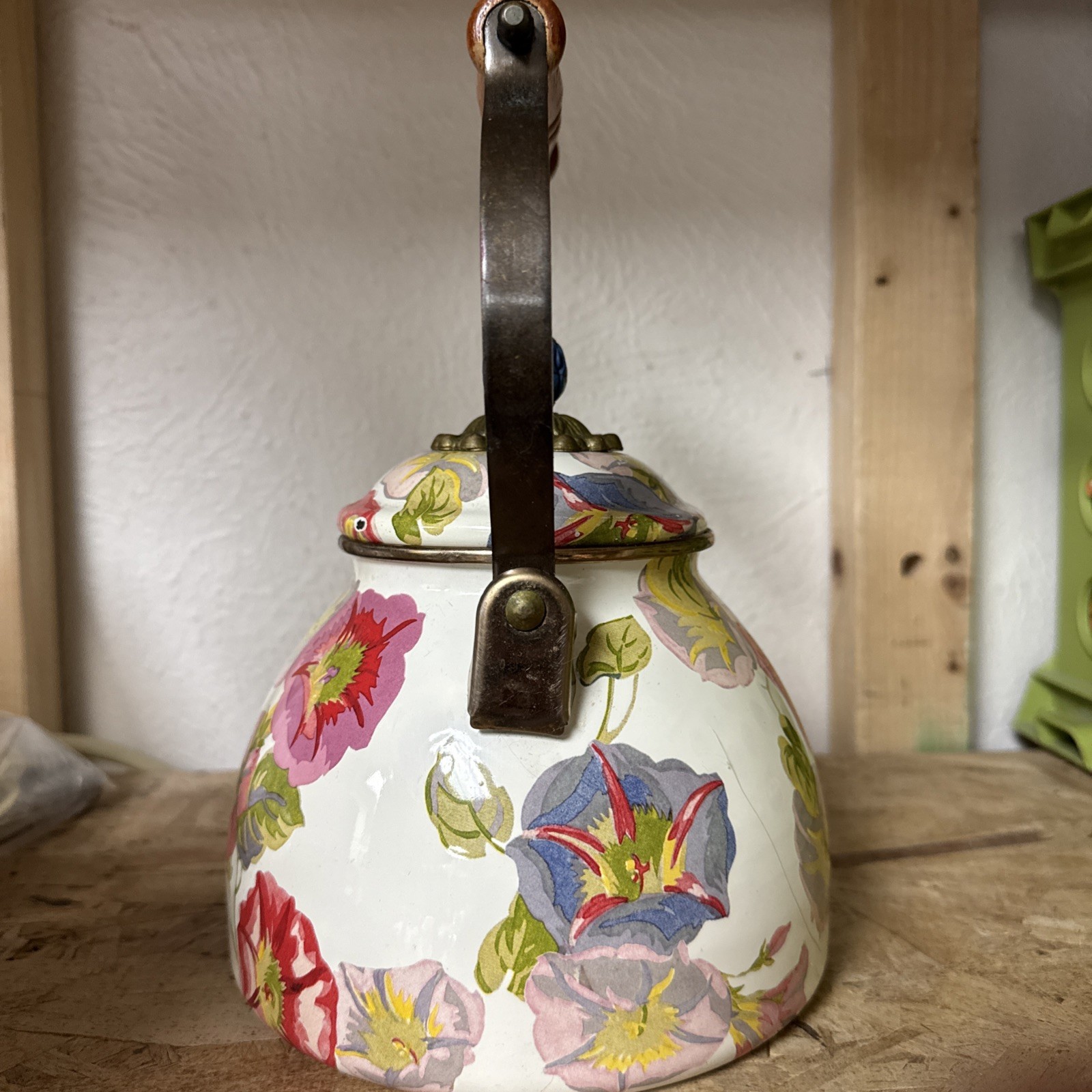 Mackenzie Childs Enamel Morning Glory 2qt kettle, RETIRED and hard to find.