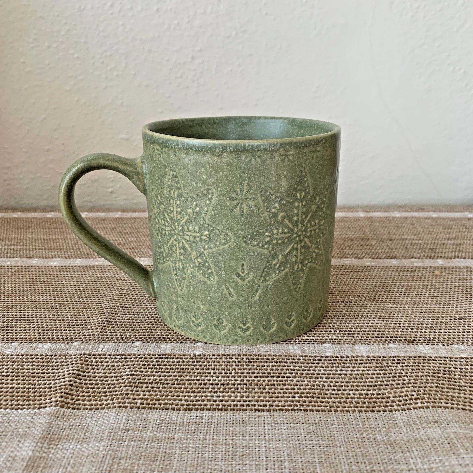 Creative Co-Op Green Embossed Stoneware Mug New with Tag 4” Diameter