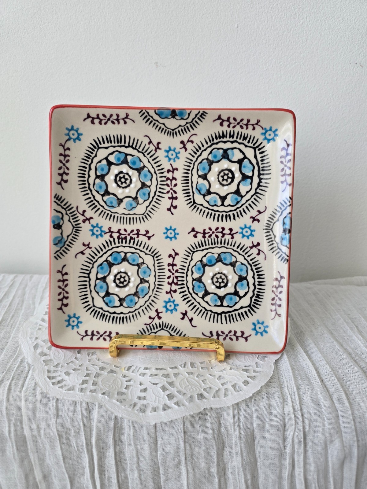 Yokohama Studio Hand Painted Raised Enamel Ceramic Dish w/ Brass Handle – Japan