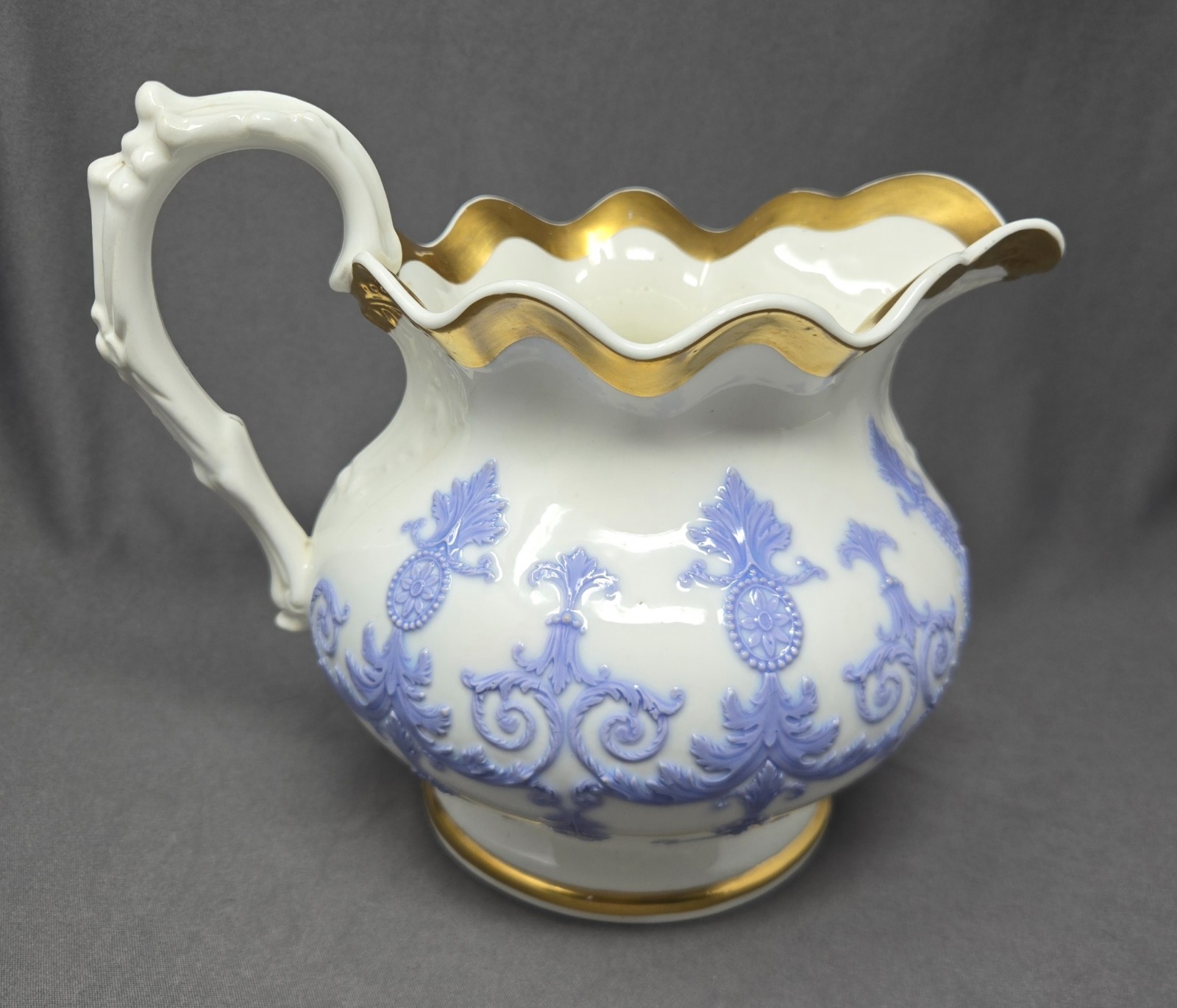 English Pitcher Lilac Sprigware C. 1830s 7 3/8 inches Tall