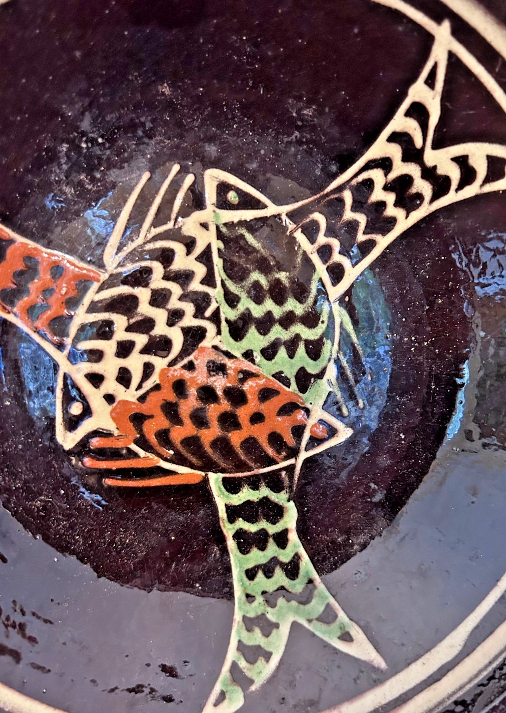 FRENCH ANTIQUE POTTERY CONFIT FISH DESIGN PLATE DISH BOWL CERAMIC EARTHENWARE