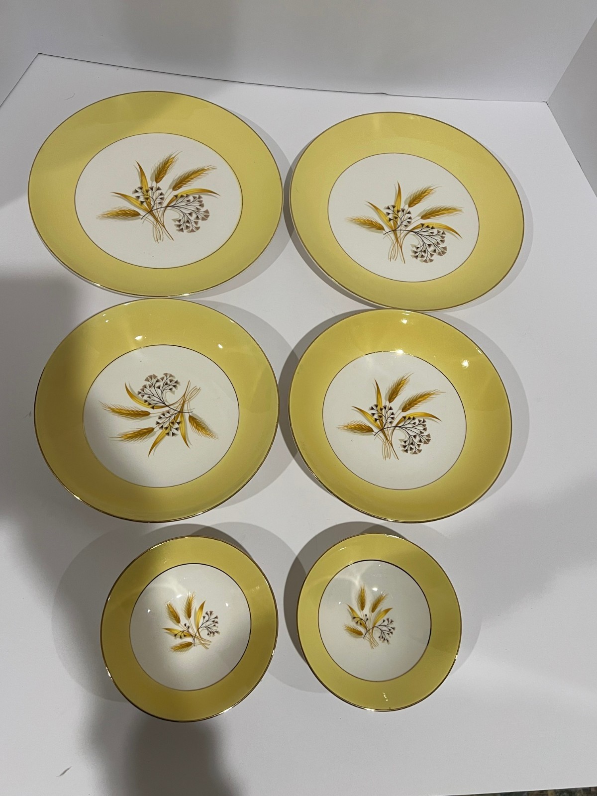 Set of 6 Plates, Bowls Autumn Gold Century Service Semi Vitreous Wheat Yellow