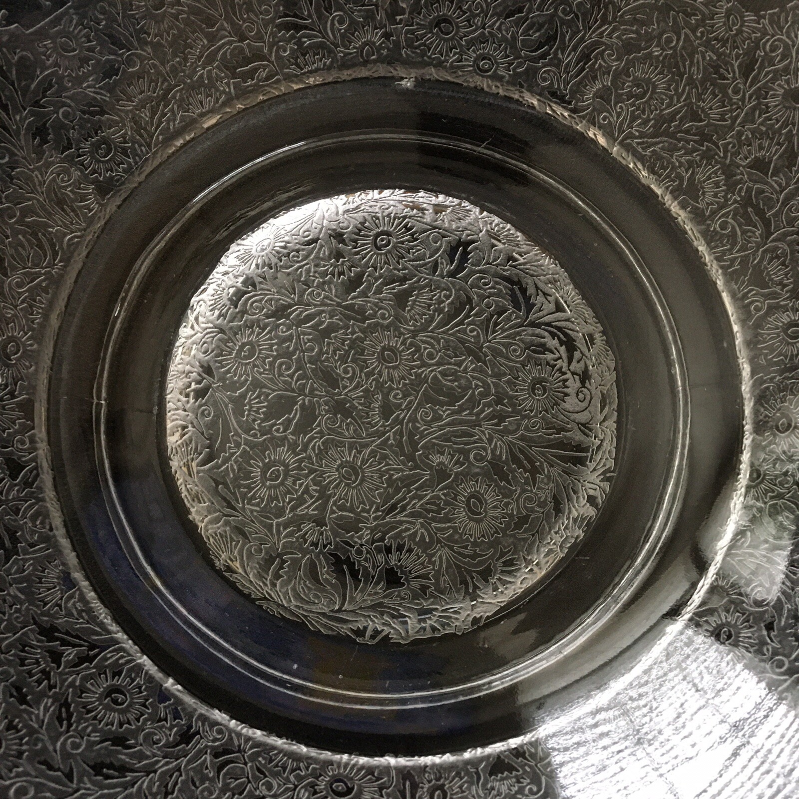 Paden City Glass Sasha Bird Etched Pattern CONSOLE BOWL Clear Vintage 1930s 12”
