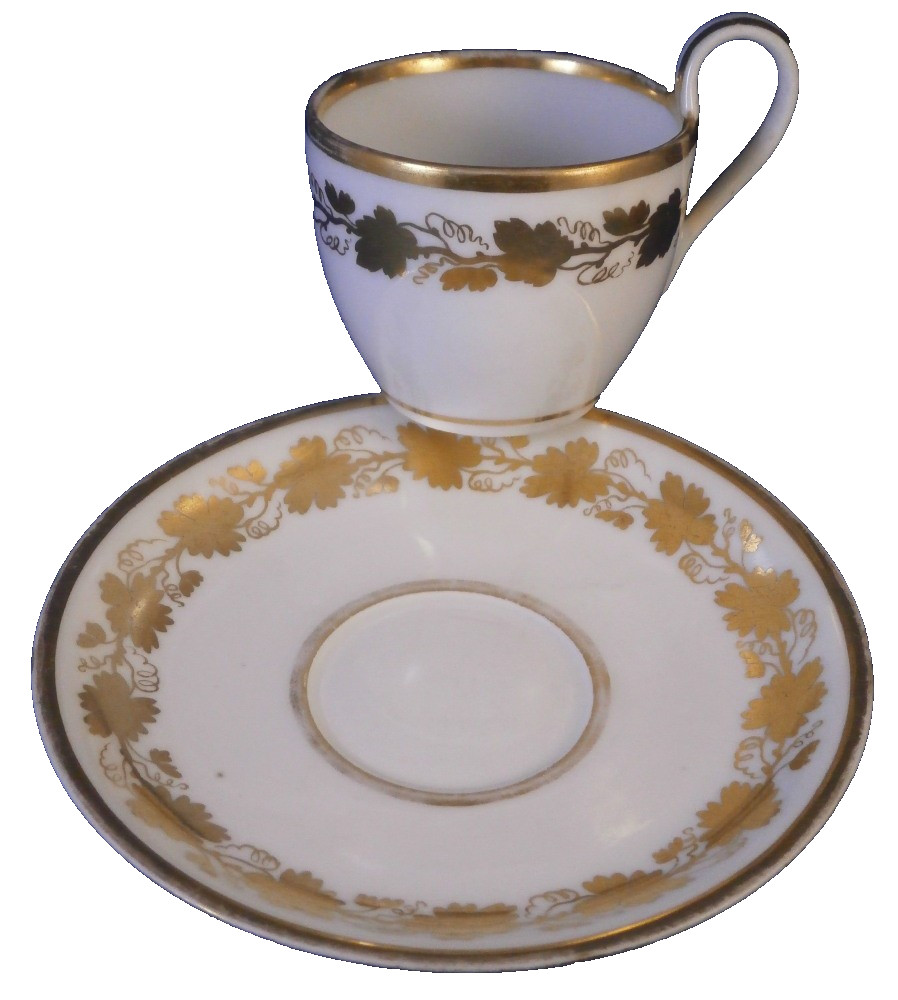 Antique 19thC Royal Vienna Porcelain Gold Grape Leaf Cup & Saucer Wien Austrian