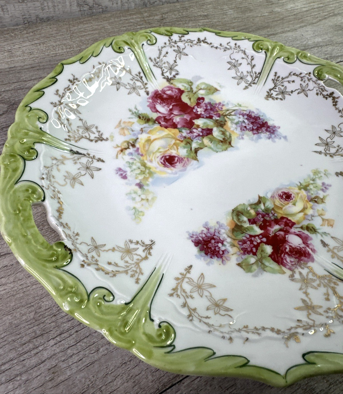 Antique 10″ Dinner Luncheon Plate Yellow & Red Roses Gold Accents