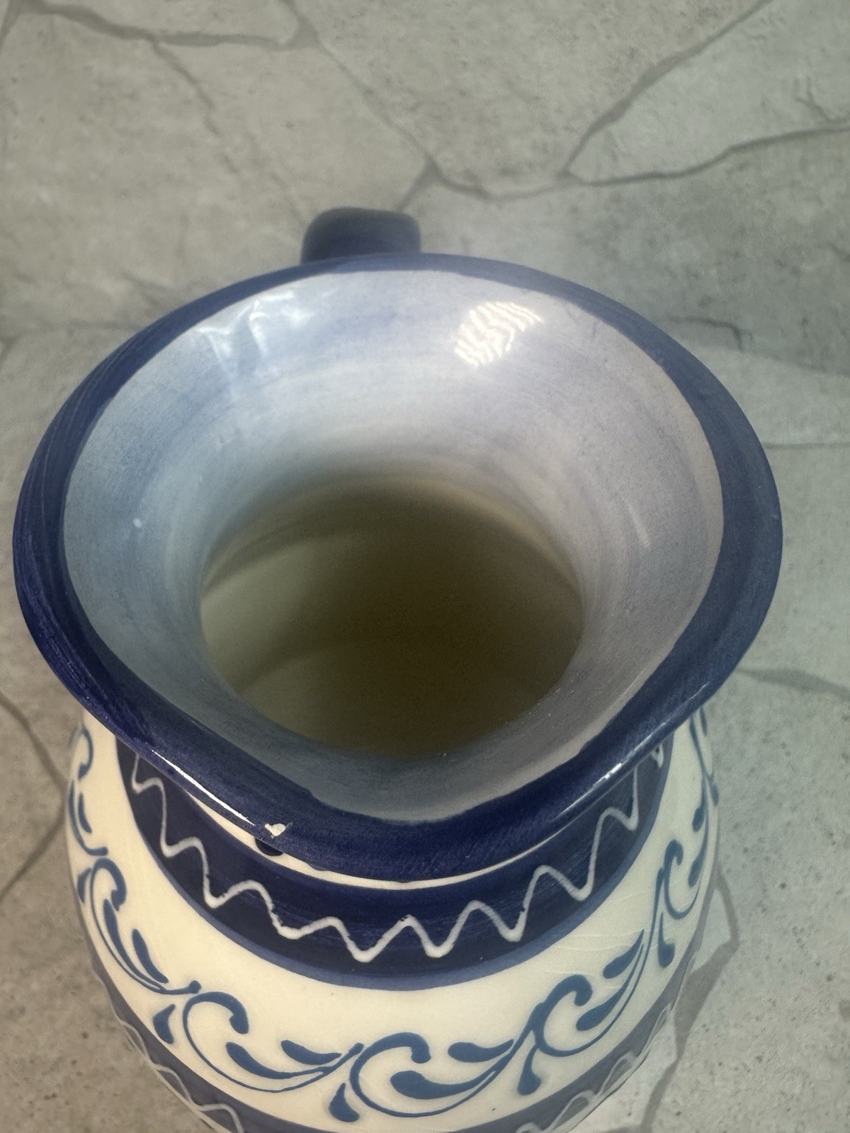 Vintage Blue and White Ceramic Decorative vase with Handle, signed Pedraza Spain