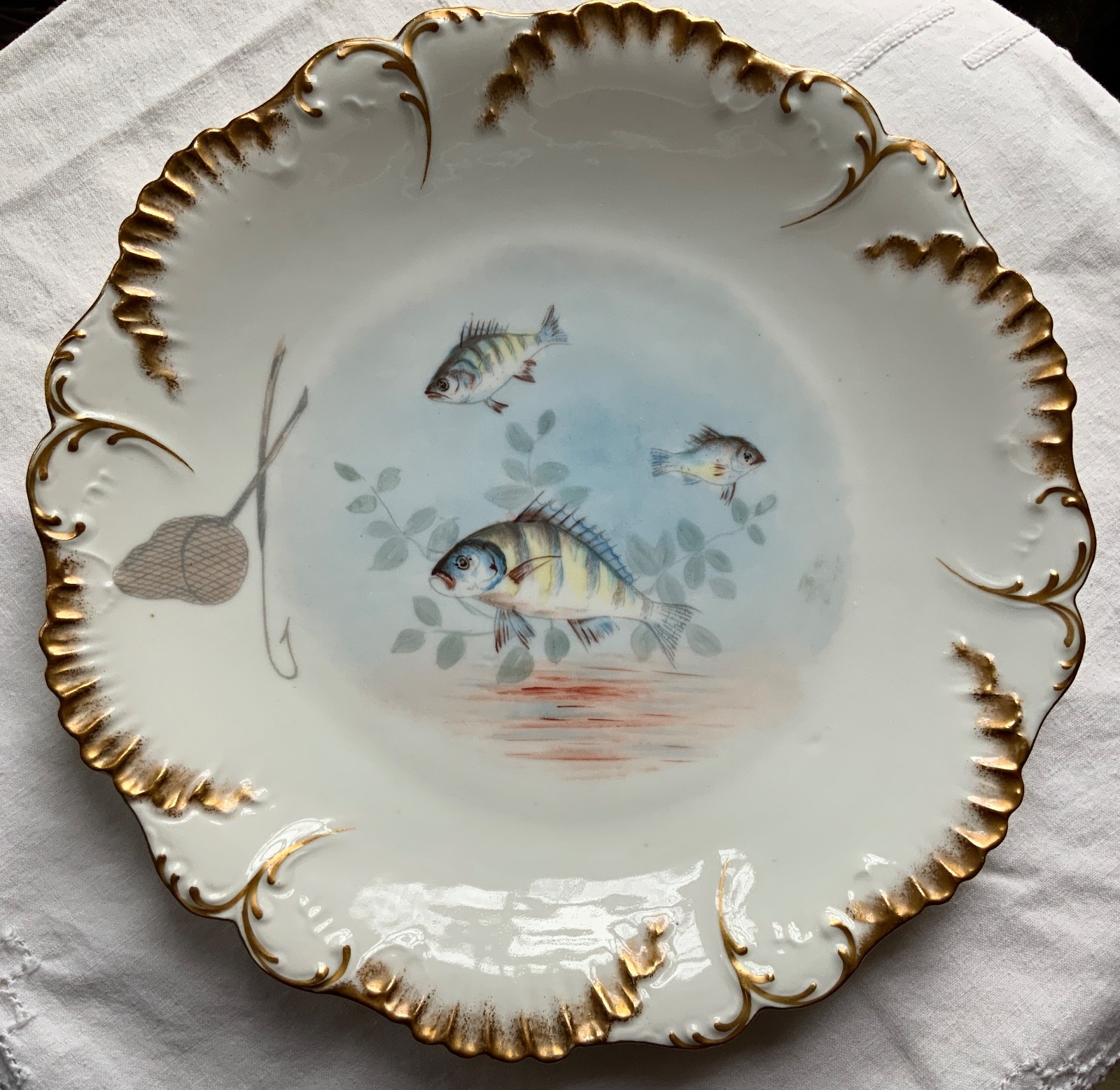 LAVIOLETTE ELITE LIMOGES FISH PLATTER & PLATE SET C.1896-1905 HIGGINS & SEITER