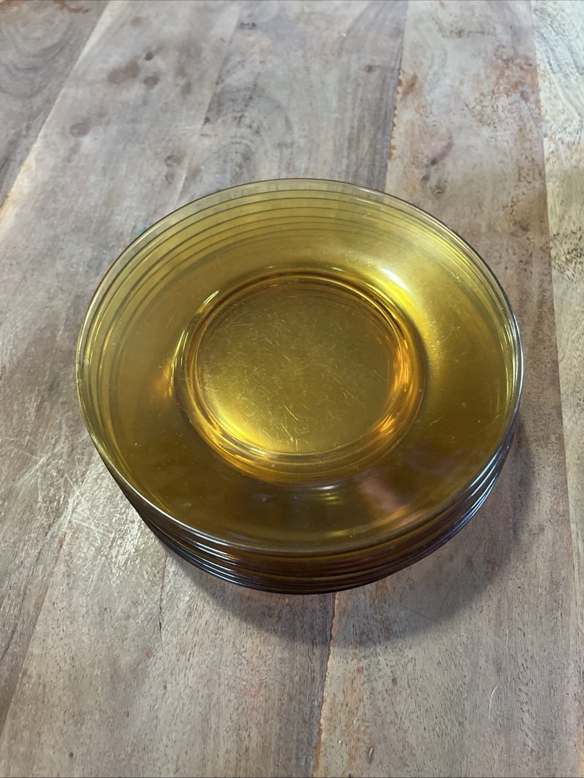 Vintage 1970’s Vitrosax Italy Amber Glass 7.25” Dinner Plates Set of 10