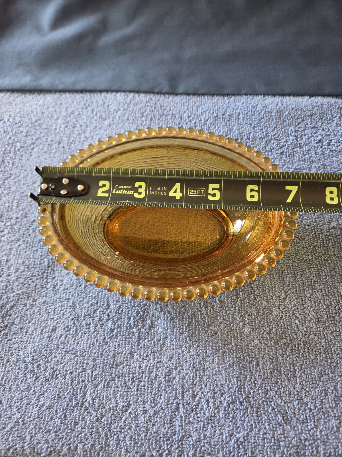 Vintage Indiana Glass Golden Amber Beaded Edge 7 Inch Hen On Nest