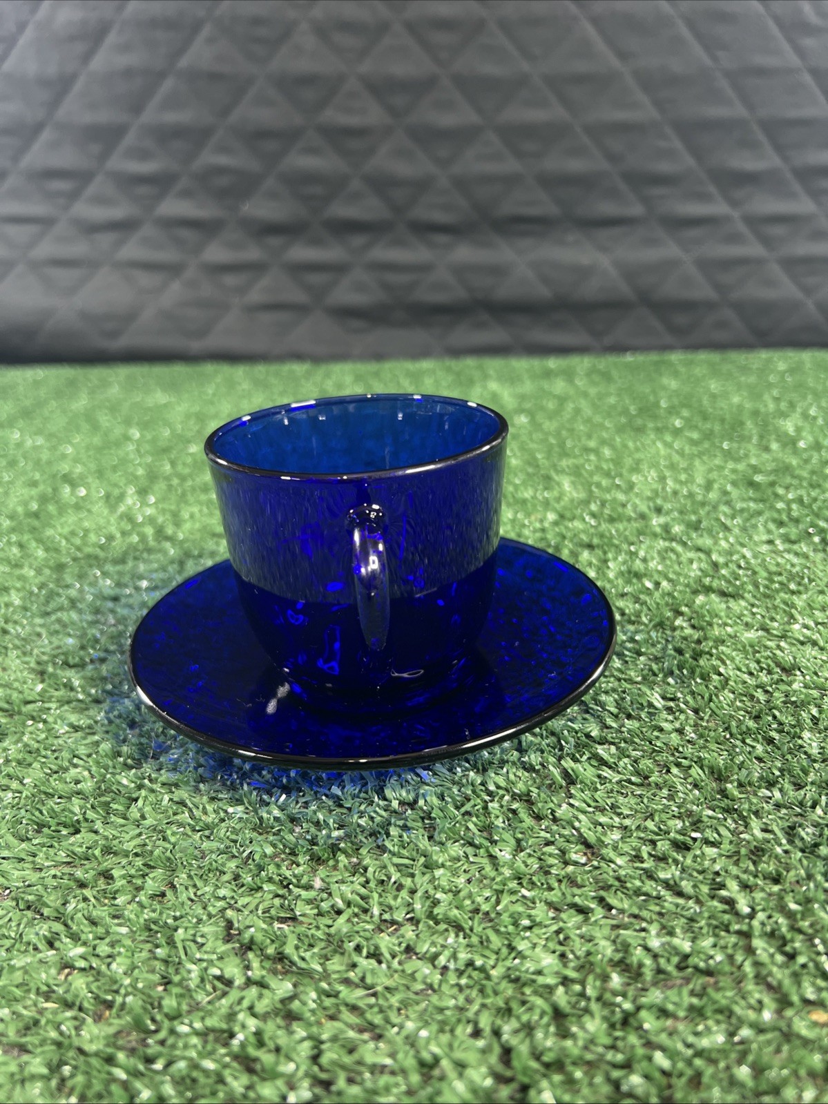 RARE Vintage Bormiolo Rocco Ronda Cobalt Glass Coffee Tea CUP & SAUCER SET 8