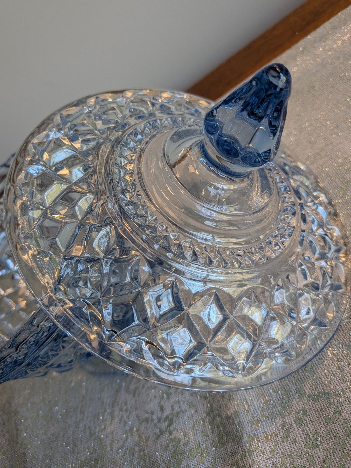 Anchor Hocking WEXFORD Vtg Sapphire Light Blue Footed Compote w/ Lid Candy Dish