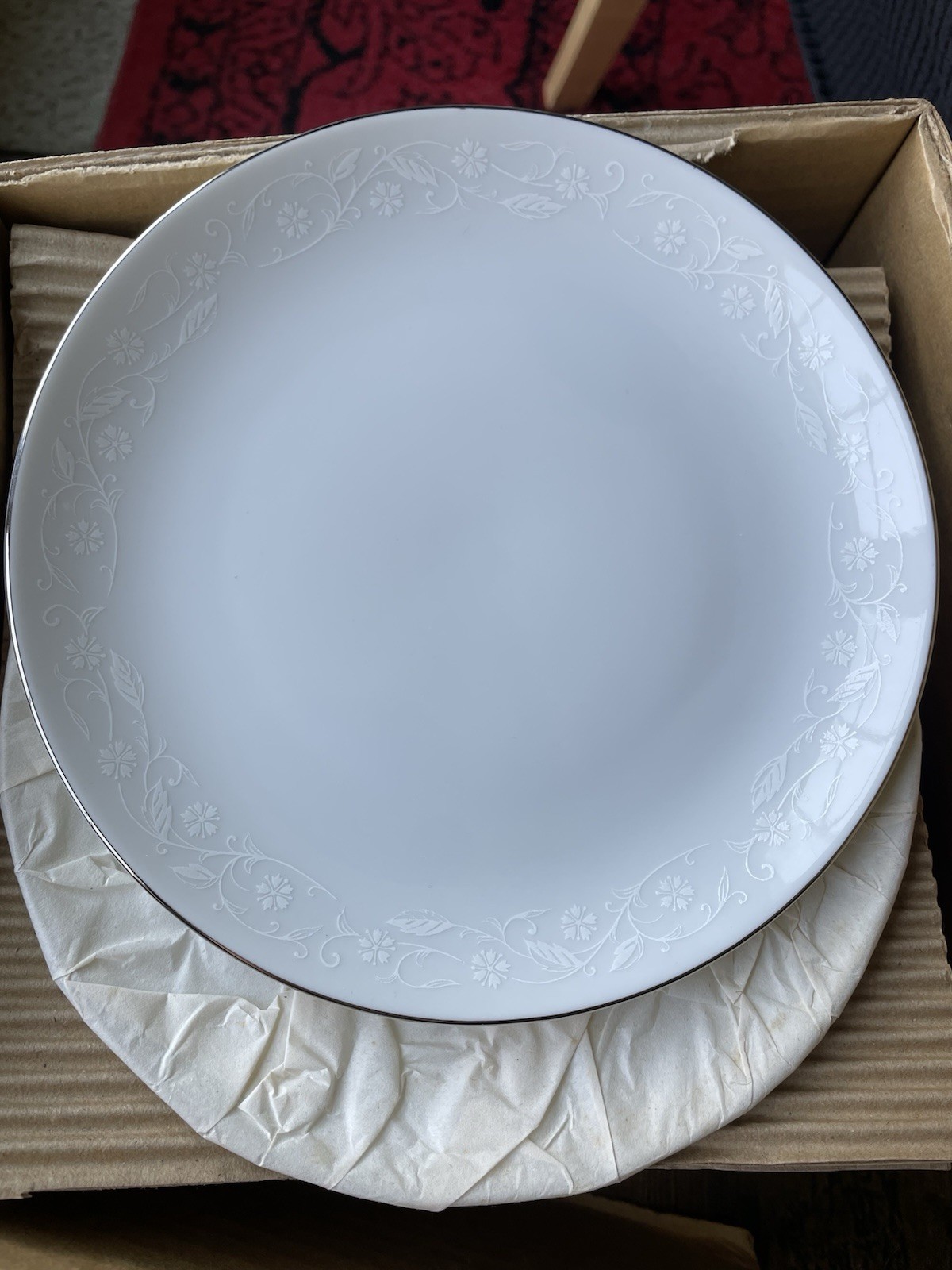 12 Japan Fine China , Bridal Lace Salad / Cake Plate, 7.5” Silver Trim MCM Set