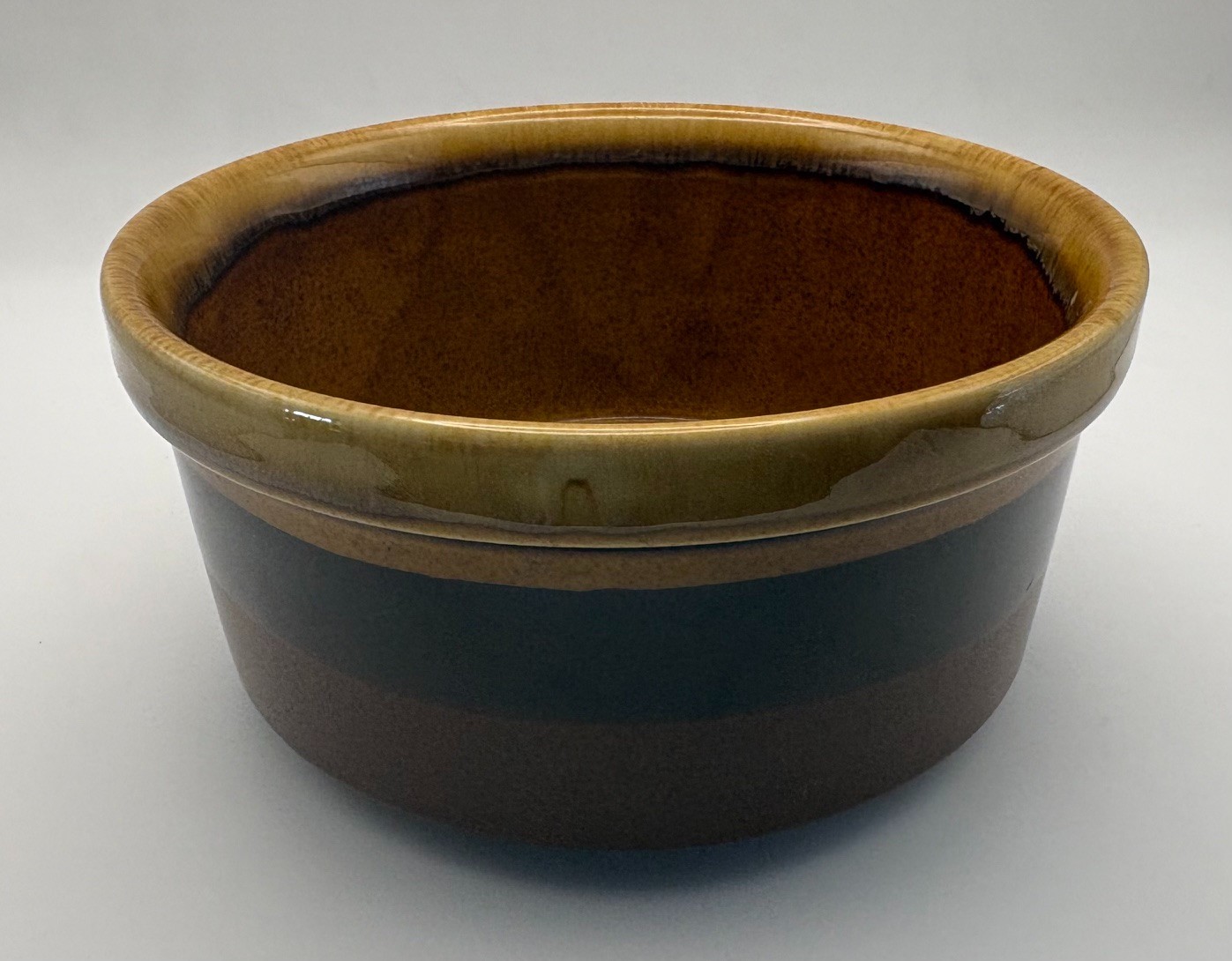 Vintage 1986 FTDA Glazed Ceramic Stoneware Bowl Brown Amber Striped 6.5″ x 3″