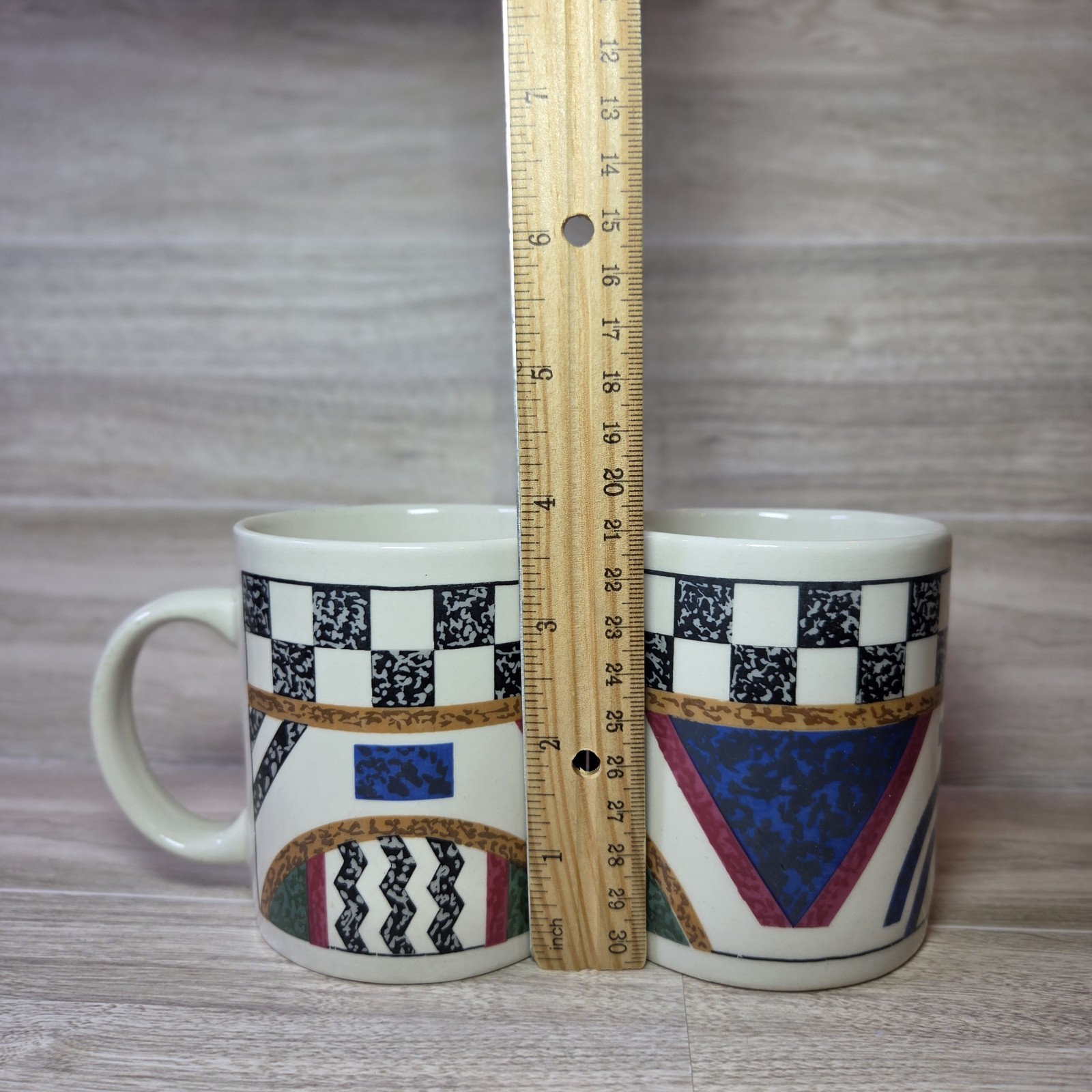 Vintage 80s 90s Geometric Southwestern Coffee Tea Mug Pair Set 1980s 1990s