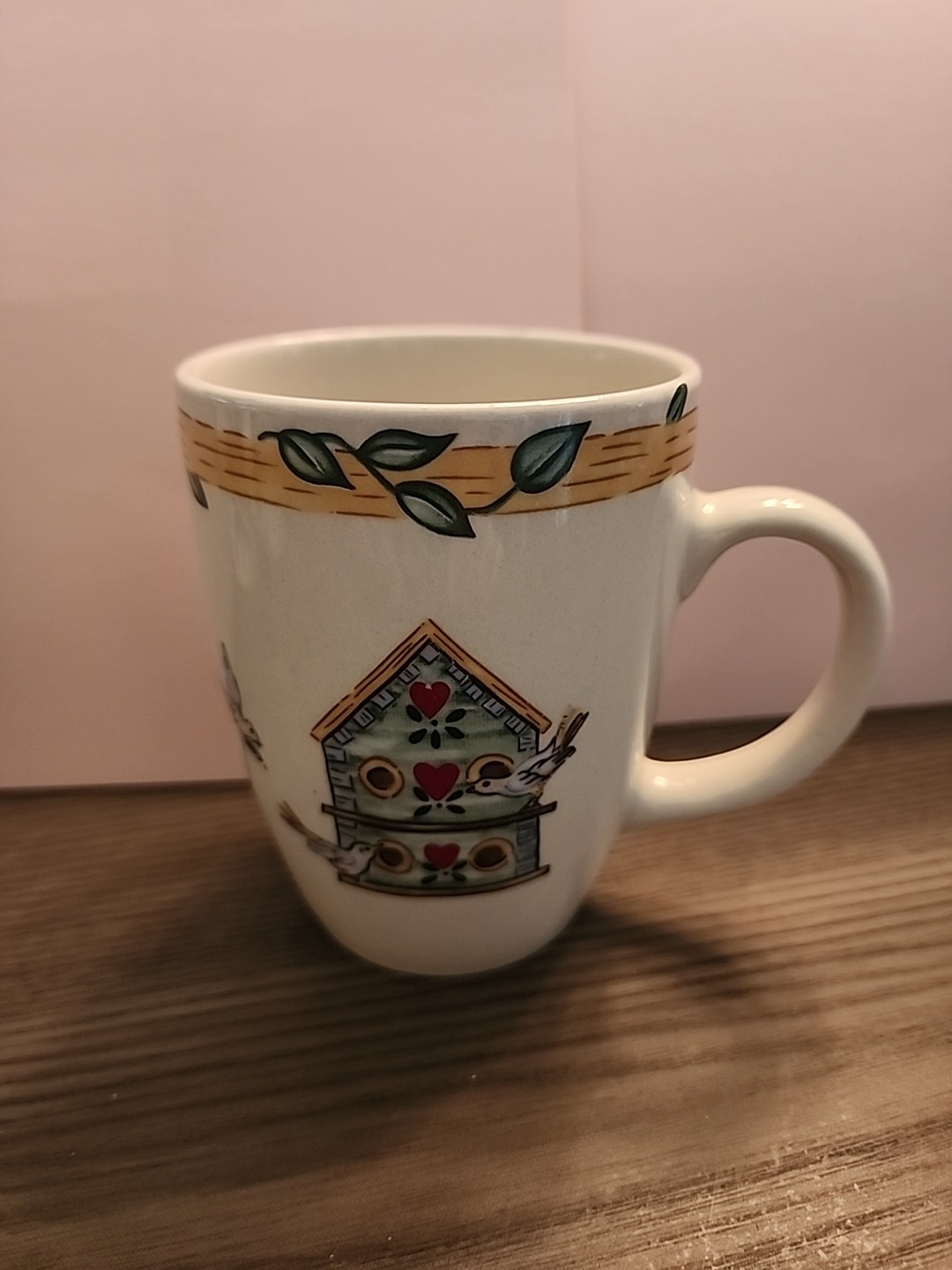Thomson Pottery Mug With Bird, Bird House, Bee, And Floral Design 4×3