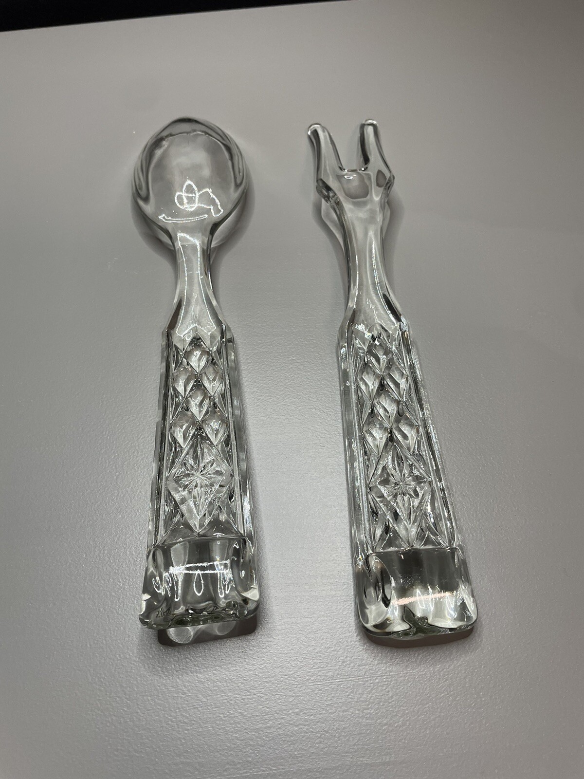 Vintage Crystal Clear Glass Salad – Buffet Serving Set – 10 Inch Fork and Spoon