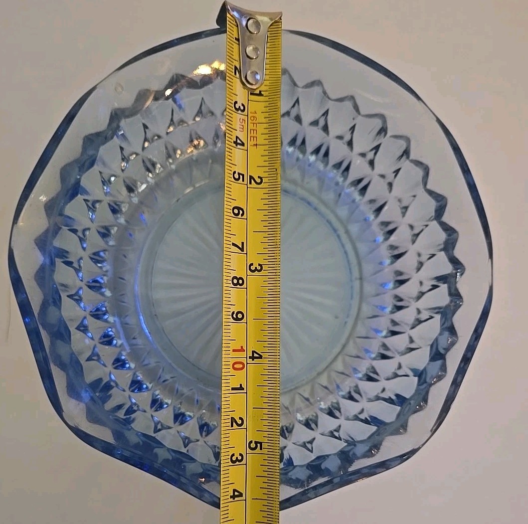 Vintage Indiana Glass Co. “Diamond Point” Blue Scalloped Candy Dish