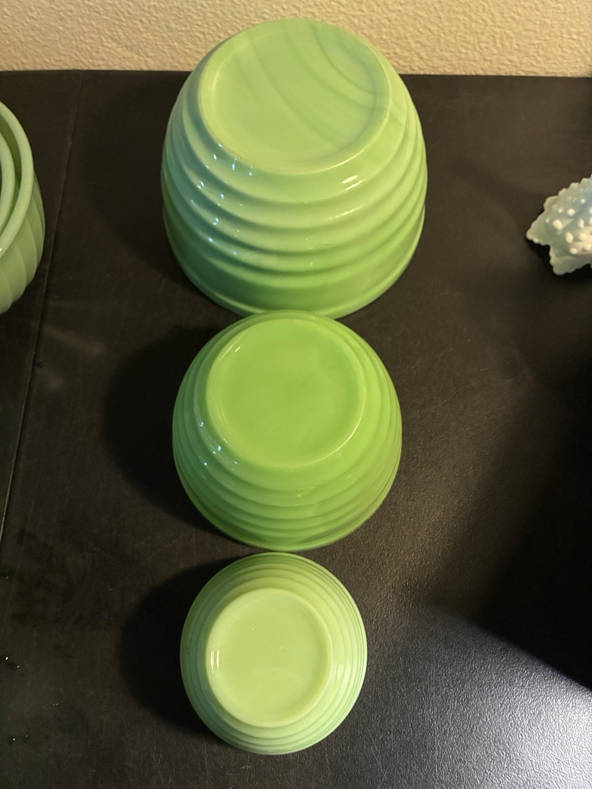 Jeannette Glass Concentric Circle Mixing Bowl Set Jadeite Green 5 7 & 9” Uranium