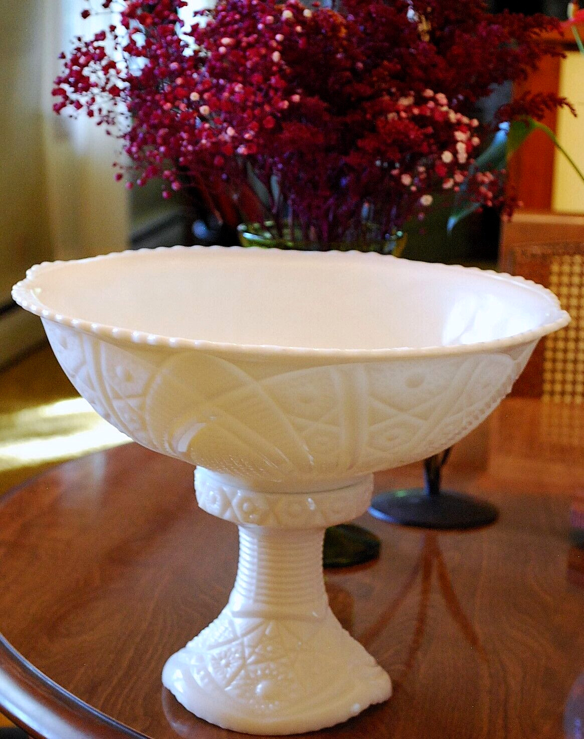 Vtg 1930s McKee THE CONCORD White Milk Glass PUNCH BOWL & PEDESTAL BASE SET 13″