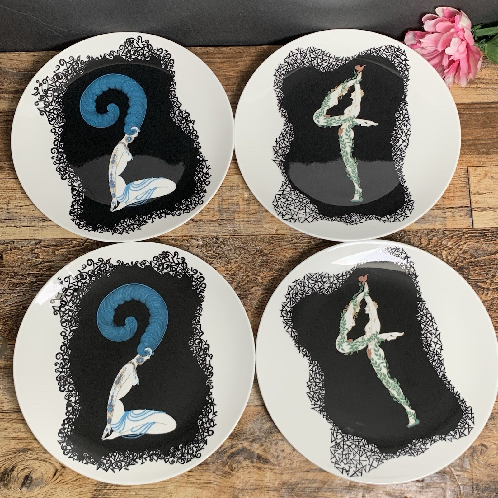 Erté – 2 & 4 The Numerals Made in Japan Bone China Plates – Lot of 4